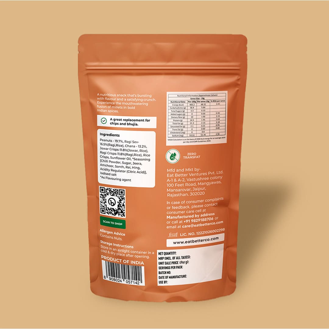 Eat Better Co Millet Namkeen - Desi Masala - 4 Packets (4 x 100 grams) - 400 gms