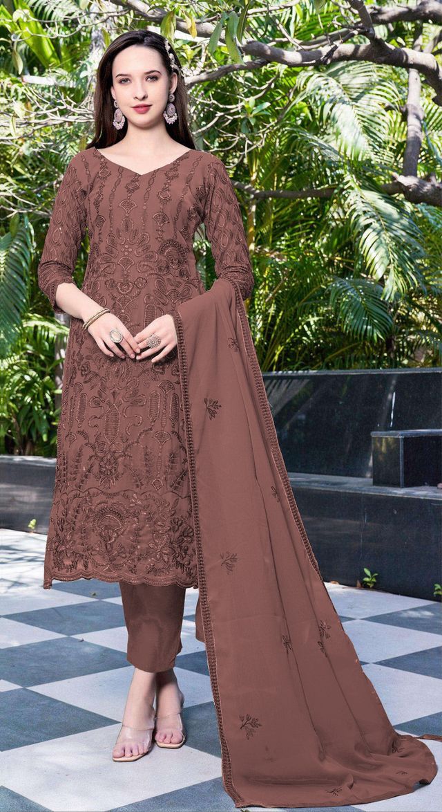 Faux Georgette Suit With Embroidery Work | Ready To Wear