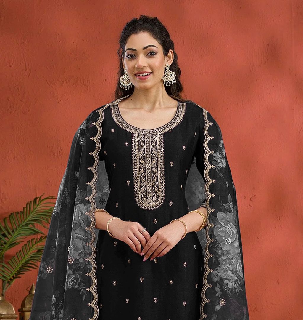 Vichitra Silk Suit With Embroidery Work | Ready To Wear