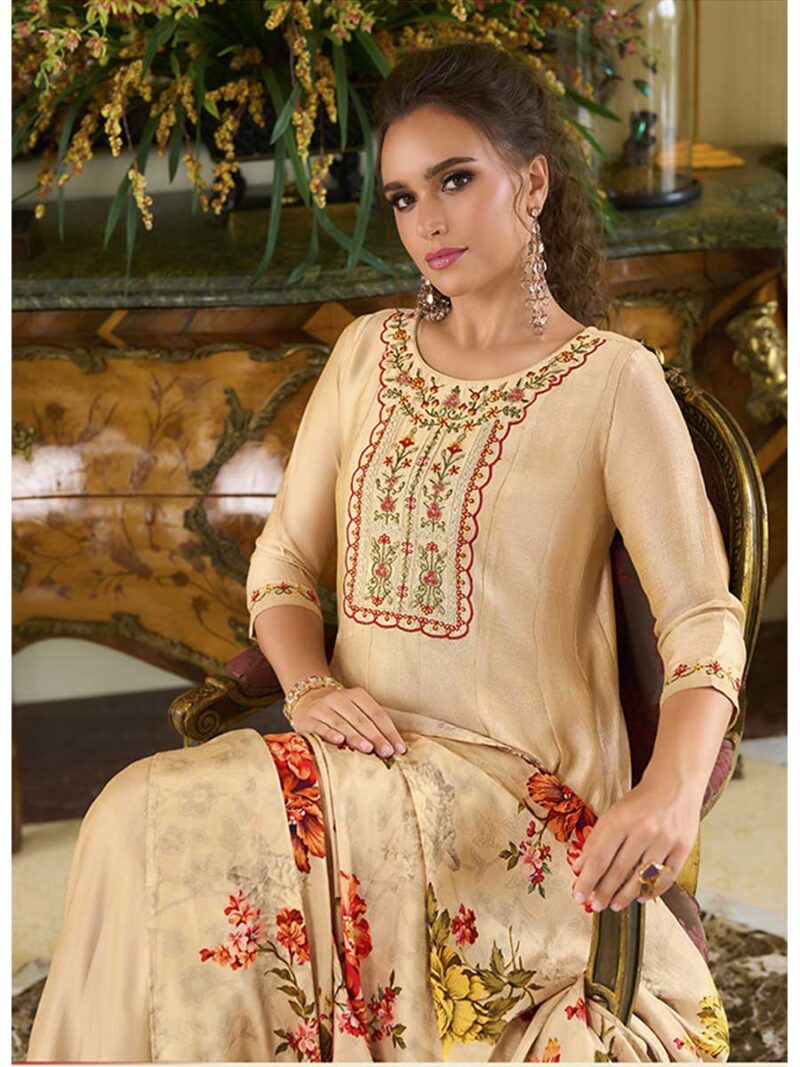 Mangalam Designer Traditional Beige Color Salwar Suit | Ready To Wear