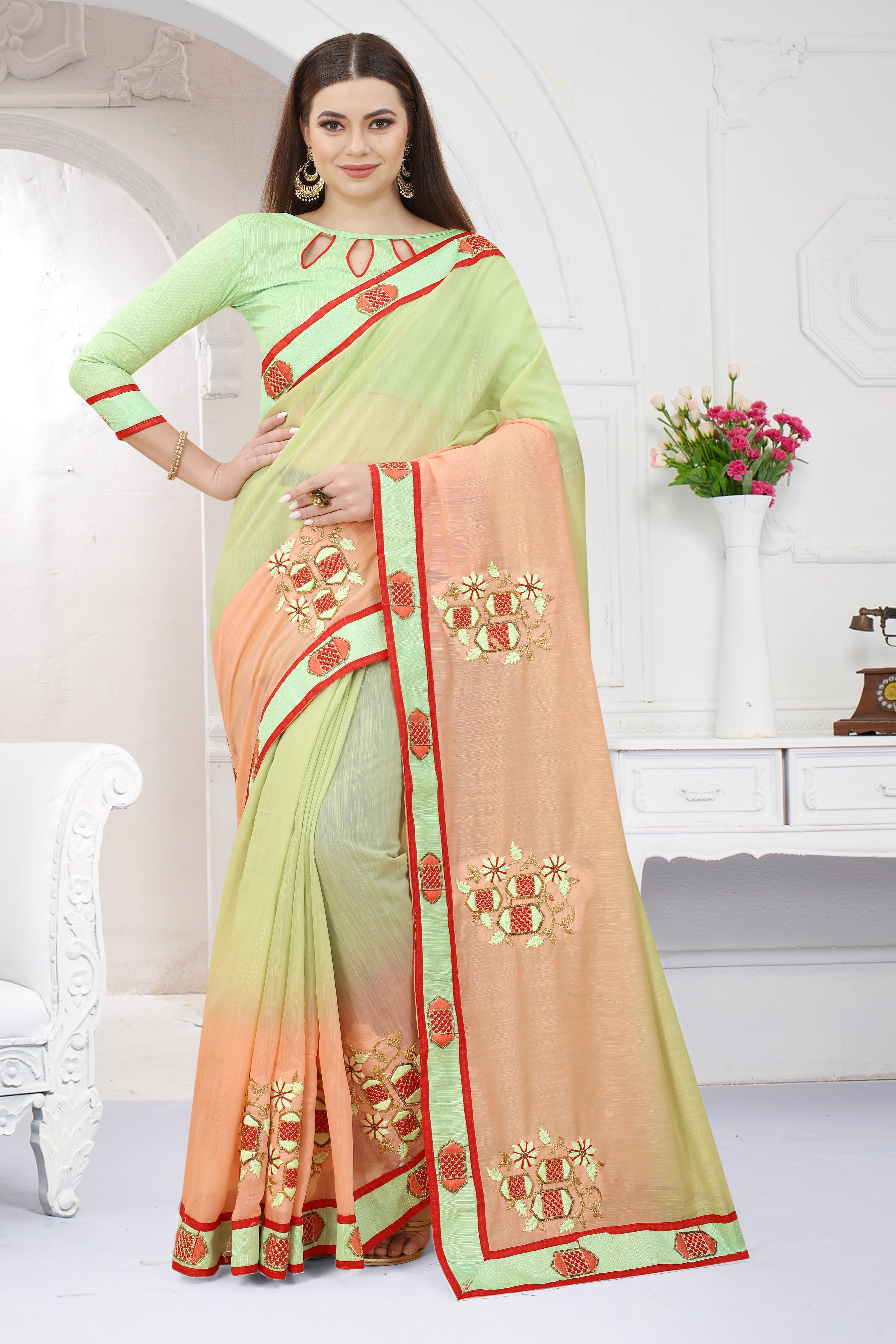 Designer Art Silk Ready-to-Wear Saree with Heavy Jari & Resham Hand Work