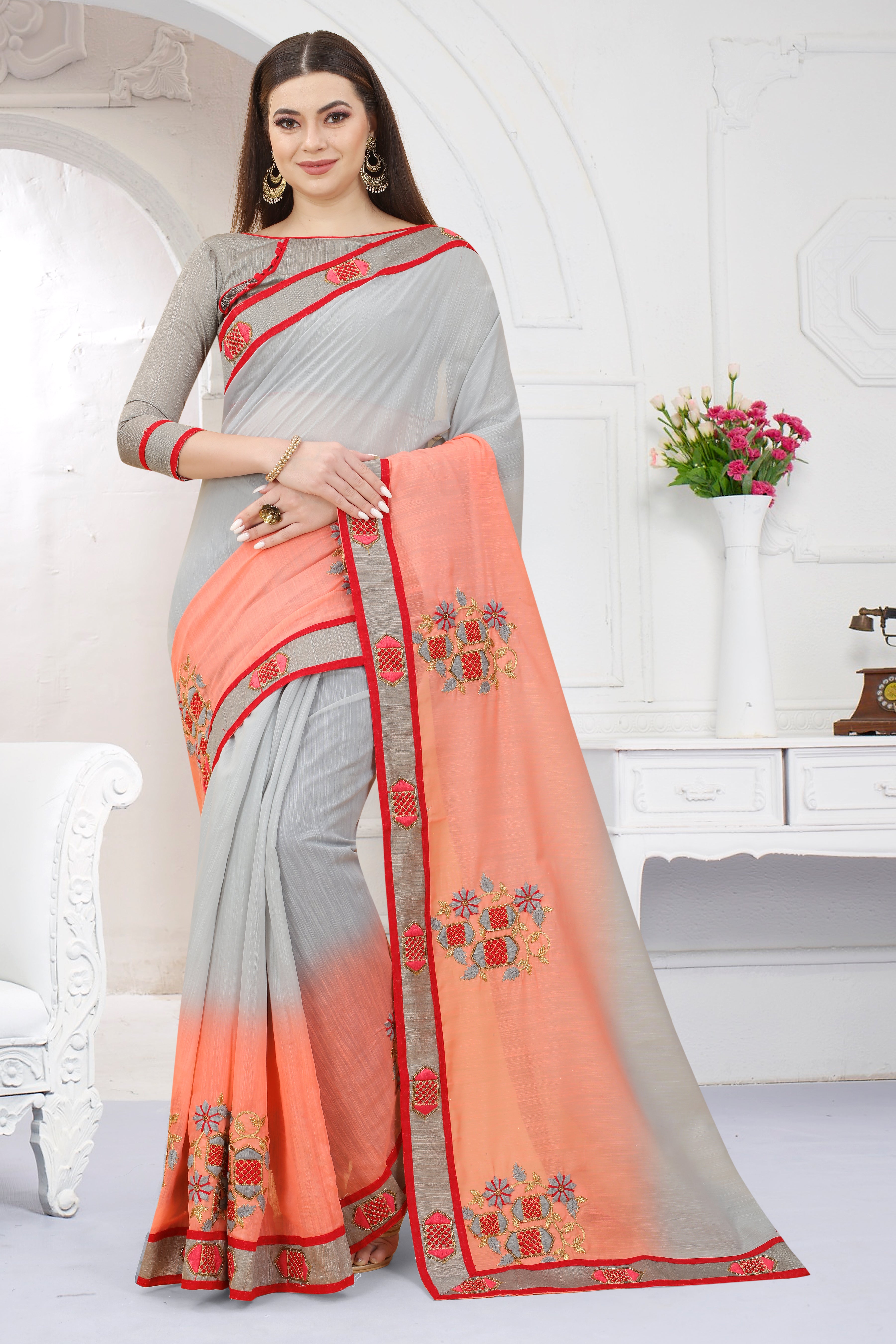 Fancy Art Silk Ready-to-Wear Saree with Heavy Jari Resham Hand Work