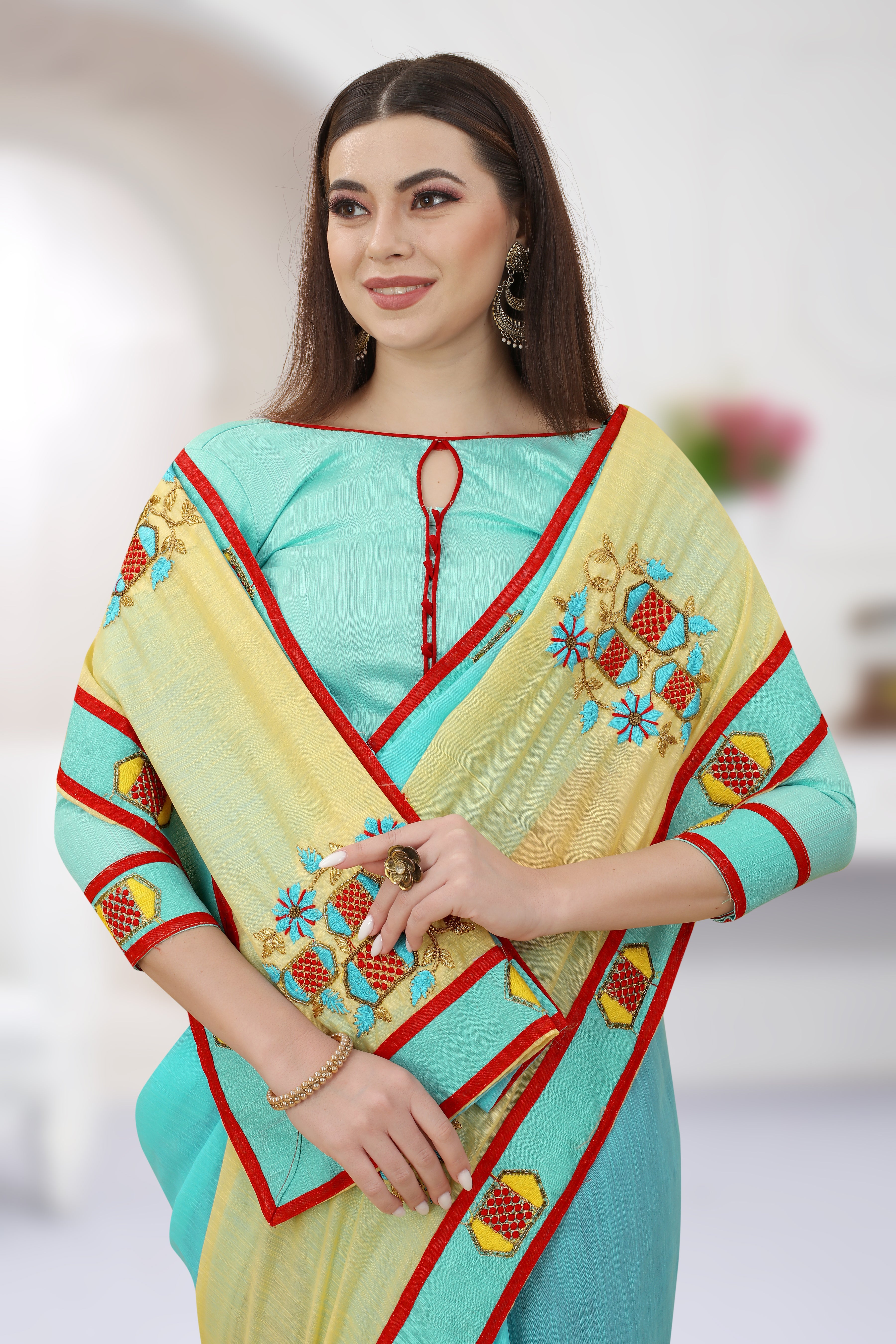 Exclusive Party Wear Art Silk Saree with Jari & Resham Hand Embroidery