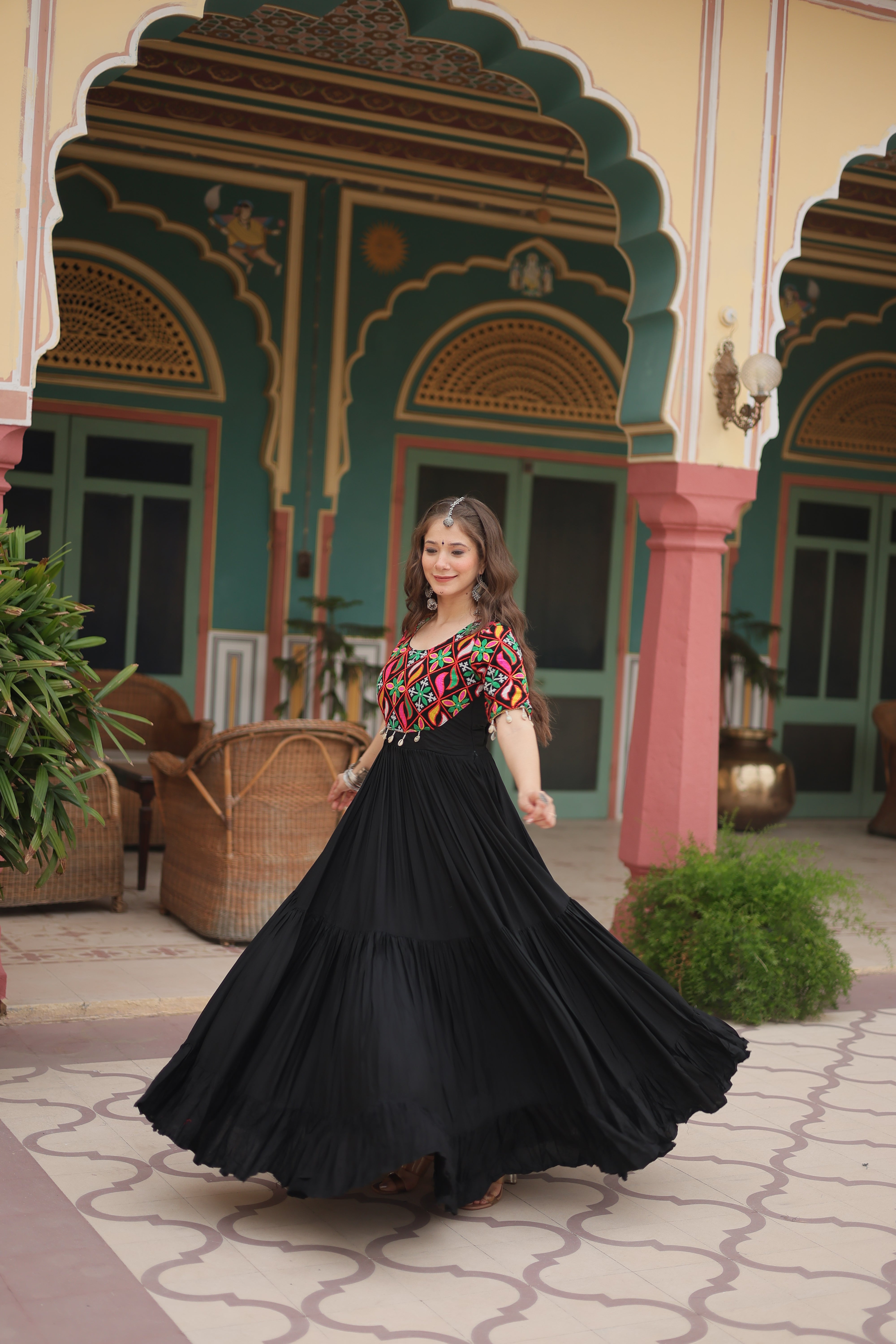 Traditional Kutchi Work Black Gown | Festive & Party Wear Gown