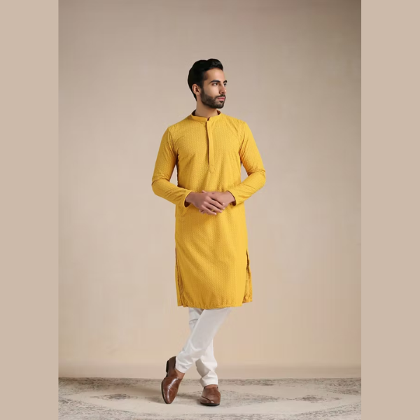 Manyawar Chikankari Jaal Patterned Kurta Set - India shopping
