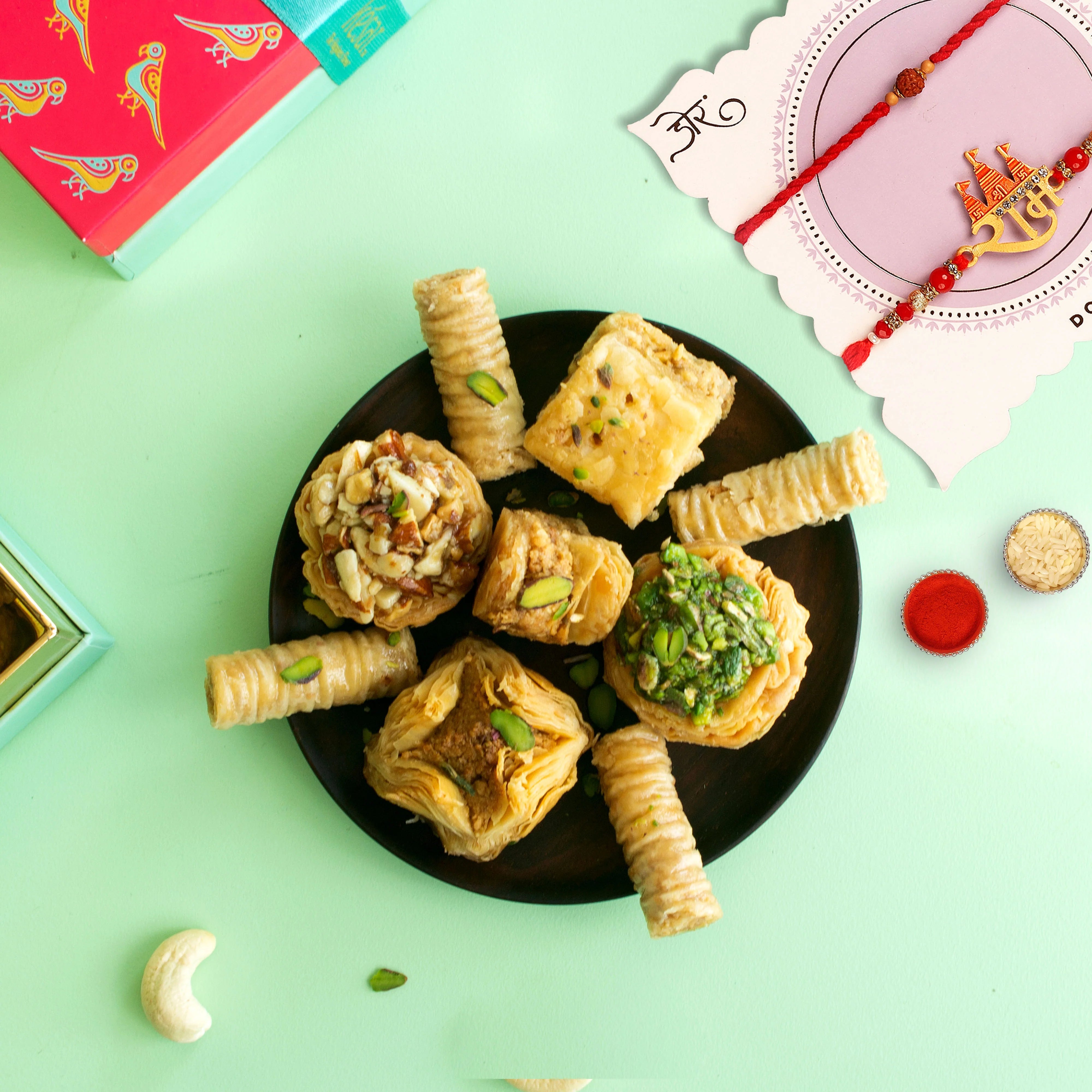 Kesar Sweets Assorted Baklava Delight Gift Box With 2 Rakhis