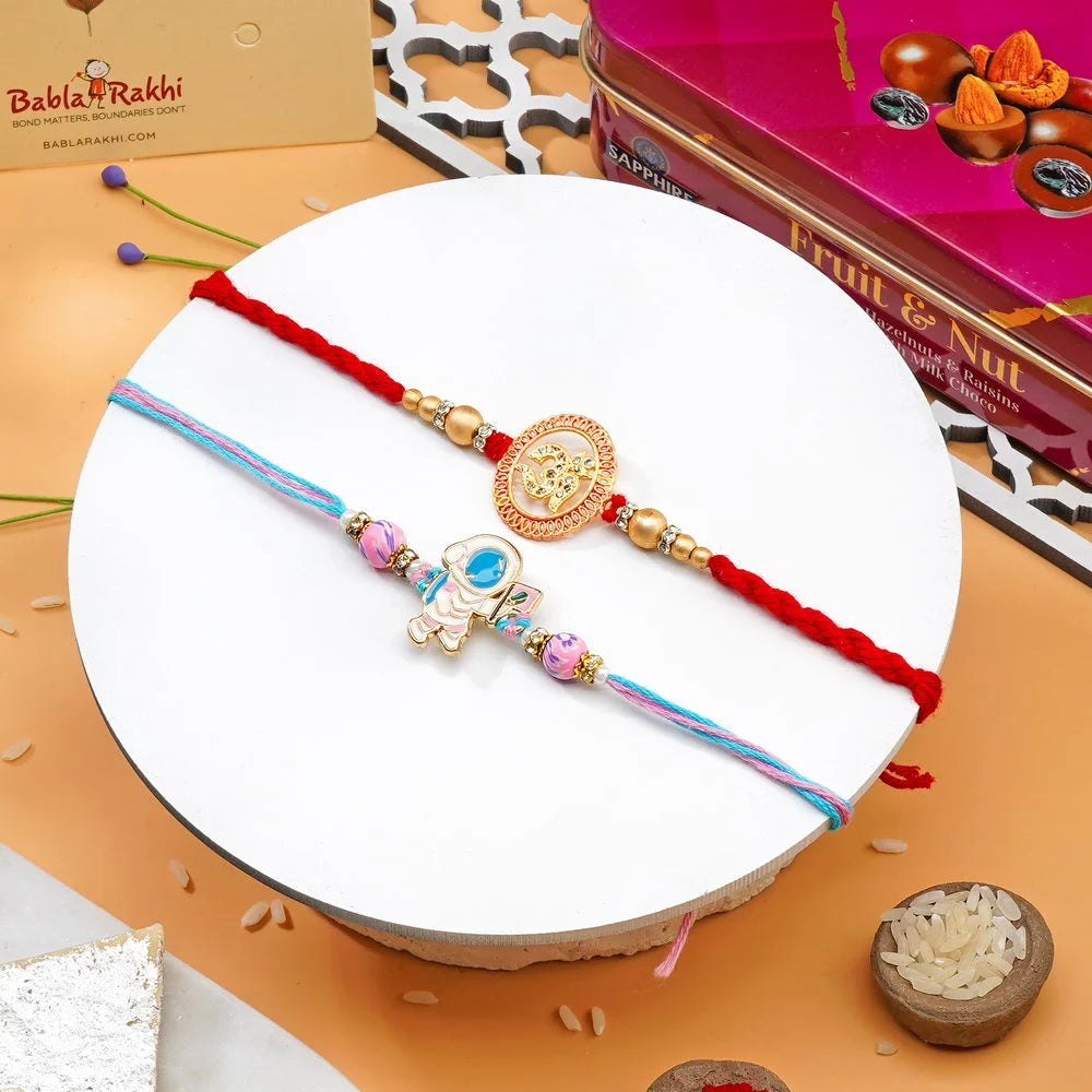 Babla Rakhi Set of 2 Rakhi With Sapphire Fruit Nut And Kaju Katri