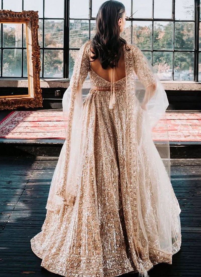 Beige Kasturi Silk Heavy Sequin Work Lehenga Choli | Ready To Wear