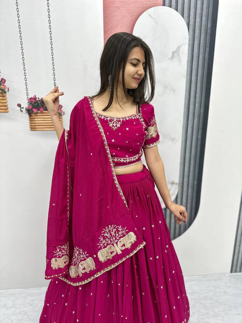 Red Lehenga Choli With Embroidery Thread Sequence Work | Ready To Wear