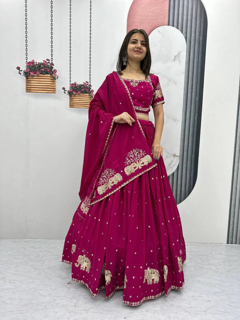 Red Lehenga Choli With Embroidery Thread Sequence Work | Ready To Wear