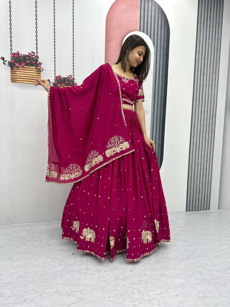Red Lehenga Choli With Embroidery Thread Sequence Work | Ready To Wear