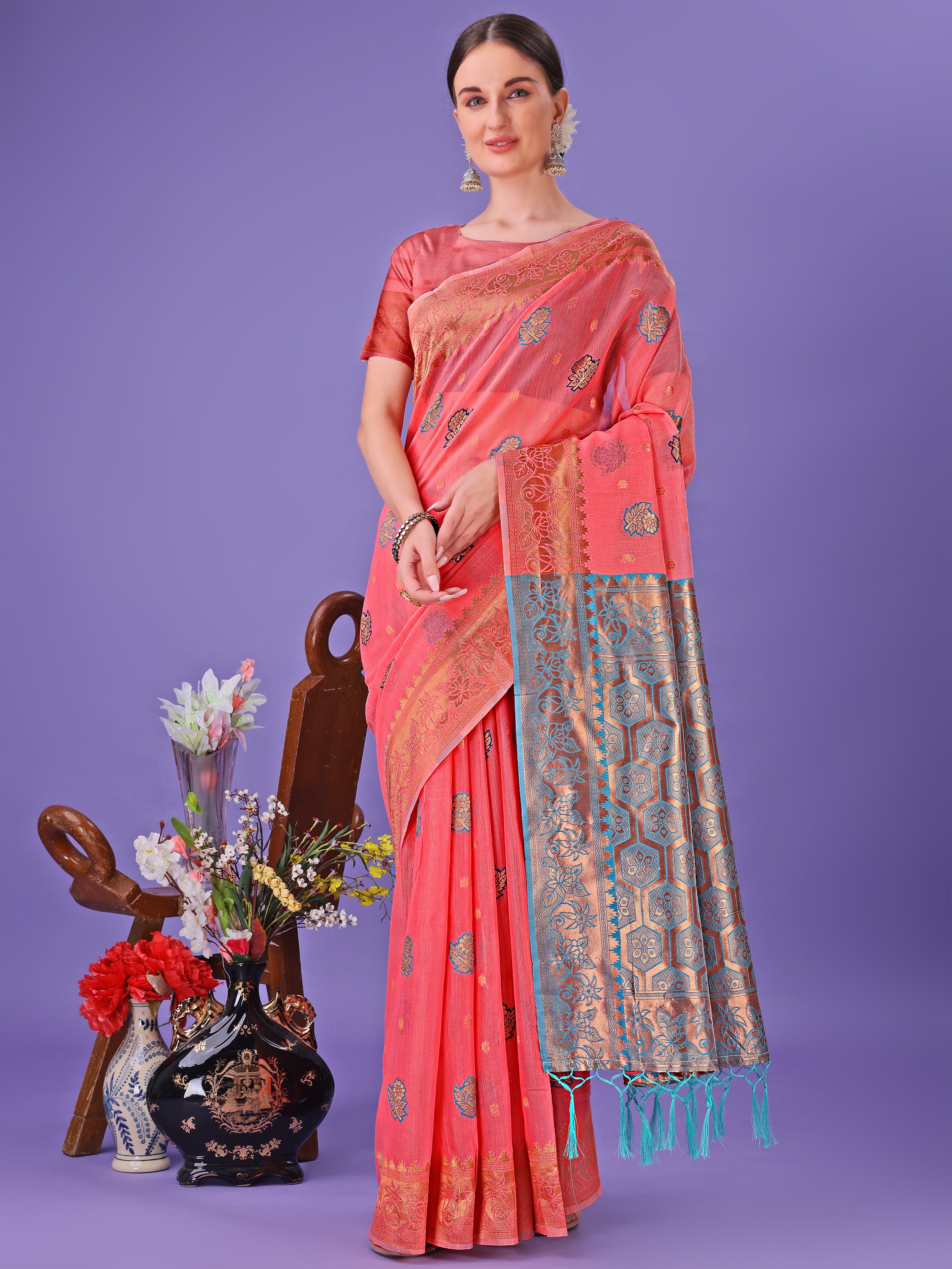 Hunar Hues Linen Cotton Series Sarees Collection | Ready To Wear SKU - ASAAR1001 to 05