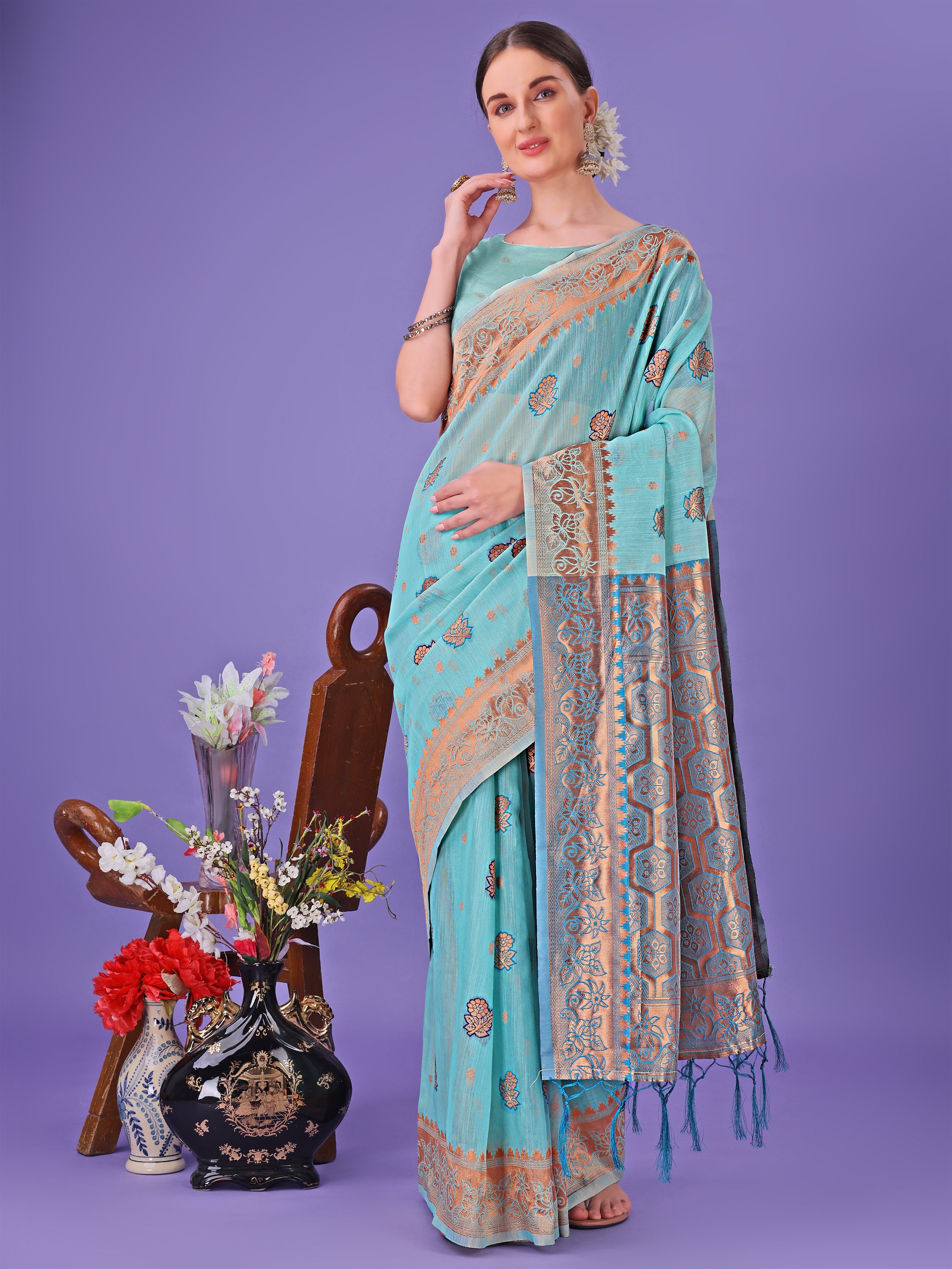 Hunar Hues Linen Cotton Series Sarees Collection | Ready To Wear SKU - ASAAR1001 to 05
