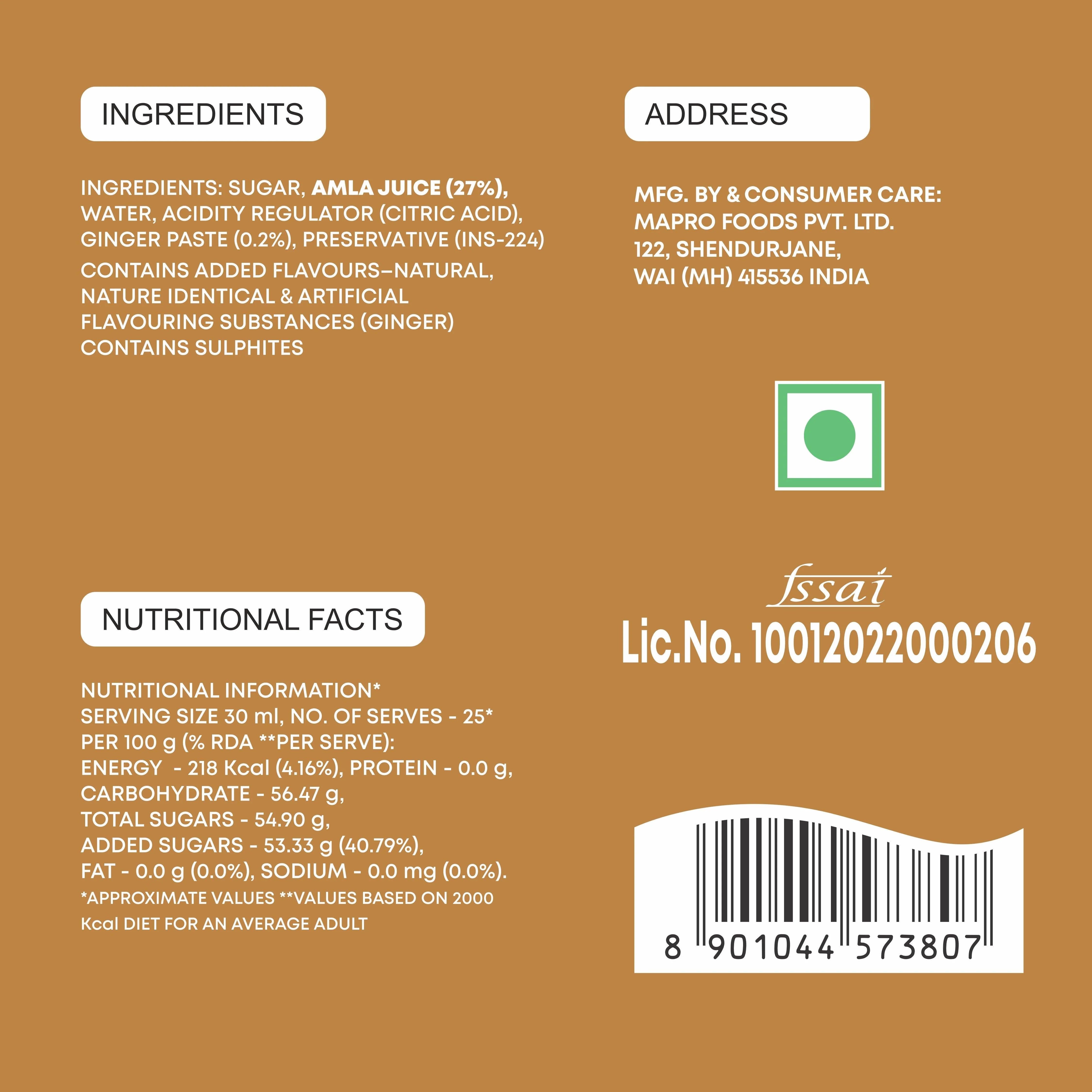 Mapro Amla Ginger Squash - 750 ml