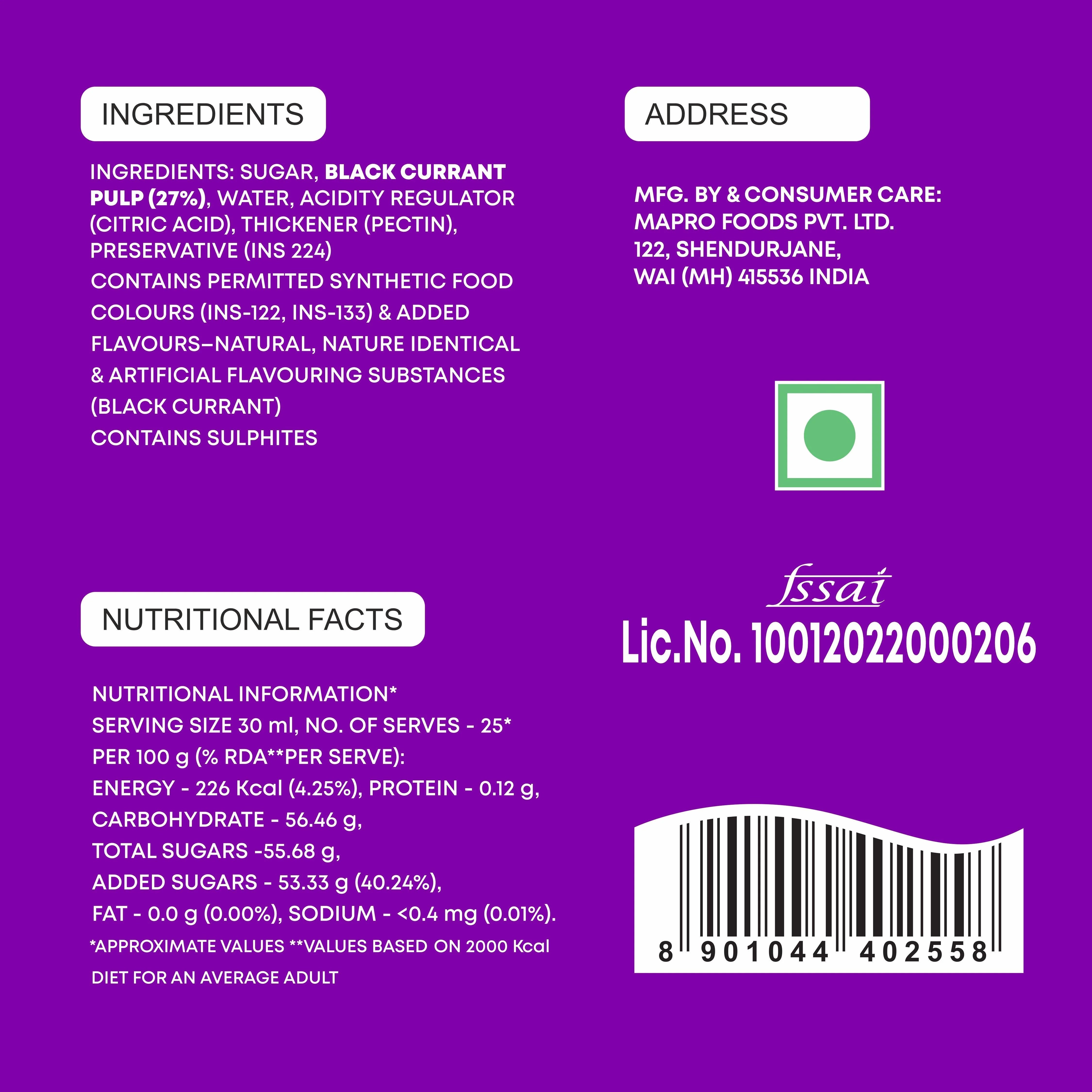 Mapro Black Currant Fruit Crush - 750 ml