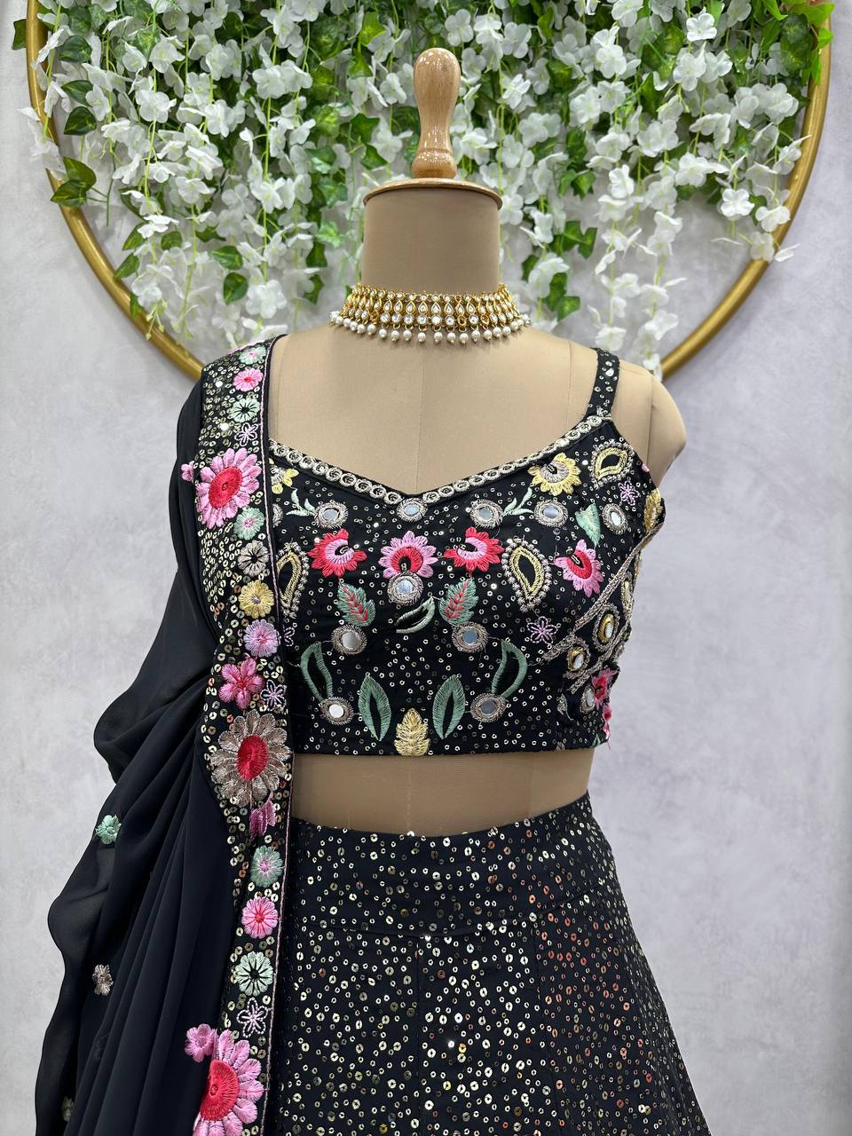 Black Color Georgette Full Sequence Lehenga Choli For Wedding | Ready To Wear