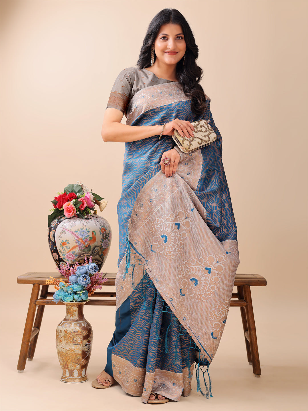 Special Surmayi Saanjh Saree | Blue Color | Ready To Wear SKU-ASMIS1001