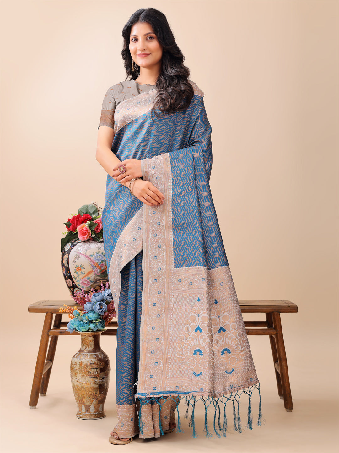Special Surmayi Saanjh Saree | Blue Color | Ready To Wear SKU-ASMIS1001
