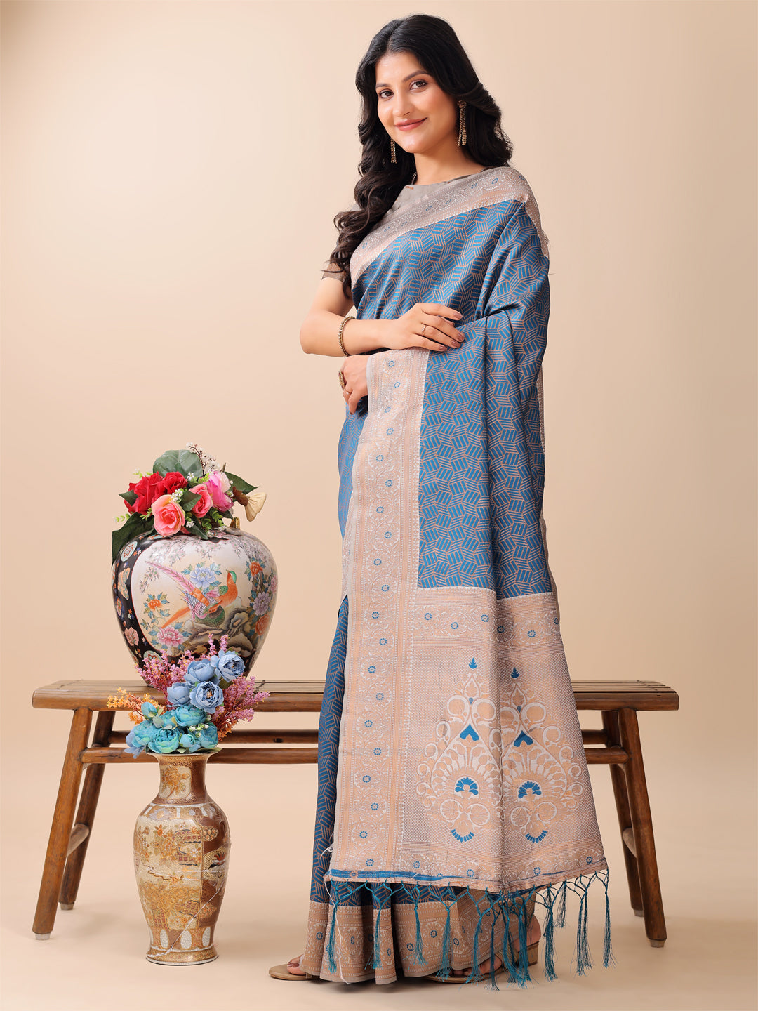 Special Surmayi Saanjh Saree | Blue Color | Ready To Wear SKU-ASMIS1001