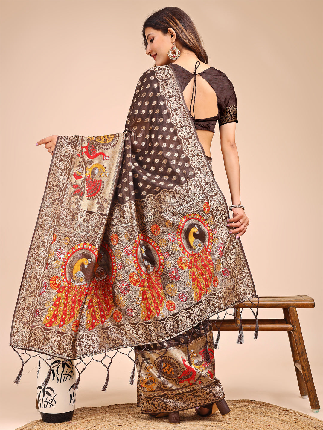 Beautiful Linen Cotton Saree | Brown Color | Ready To Wear SKU-ASZRE1006