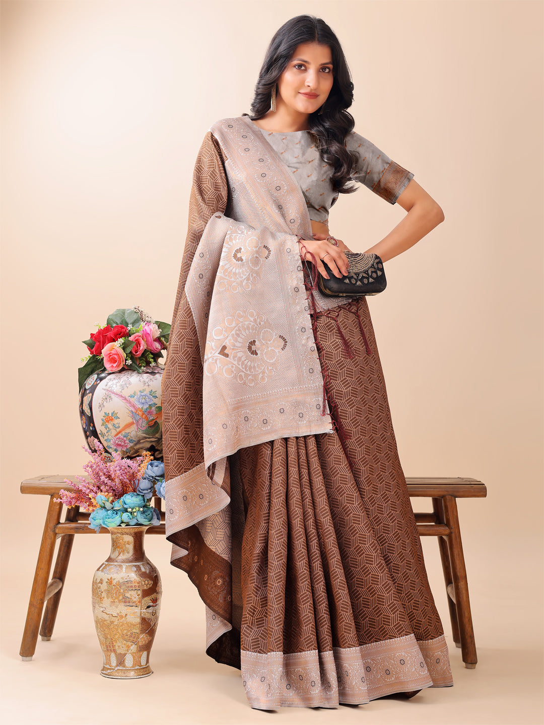 Draupadi Dhaga Saree | Brown Color | Ready To Wear SKU-ASMIS1004