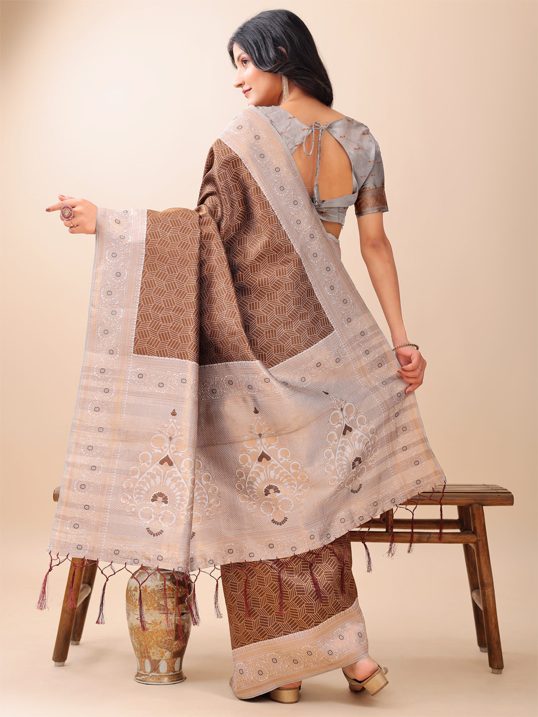 Draupadi Dhaga Saree | Brown Color | Ready To Wear SKU-ASMIS1004