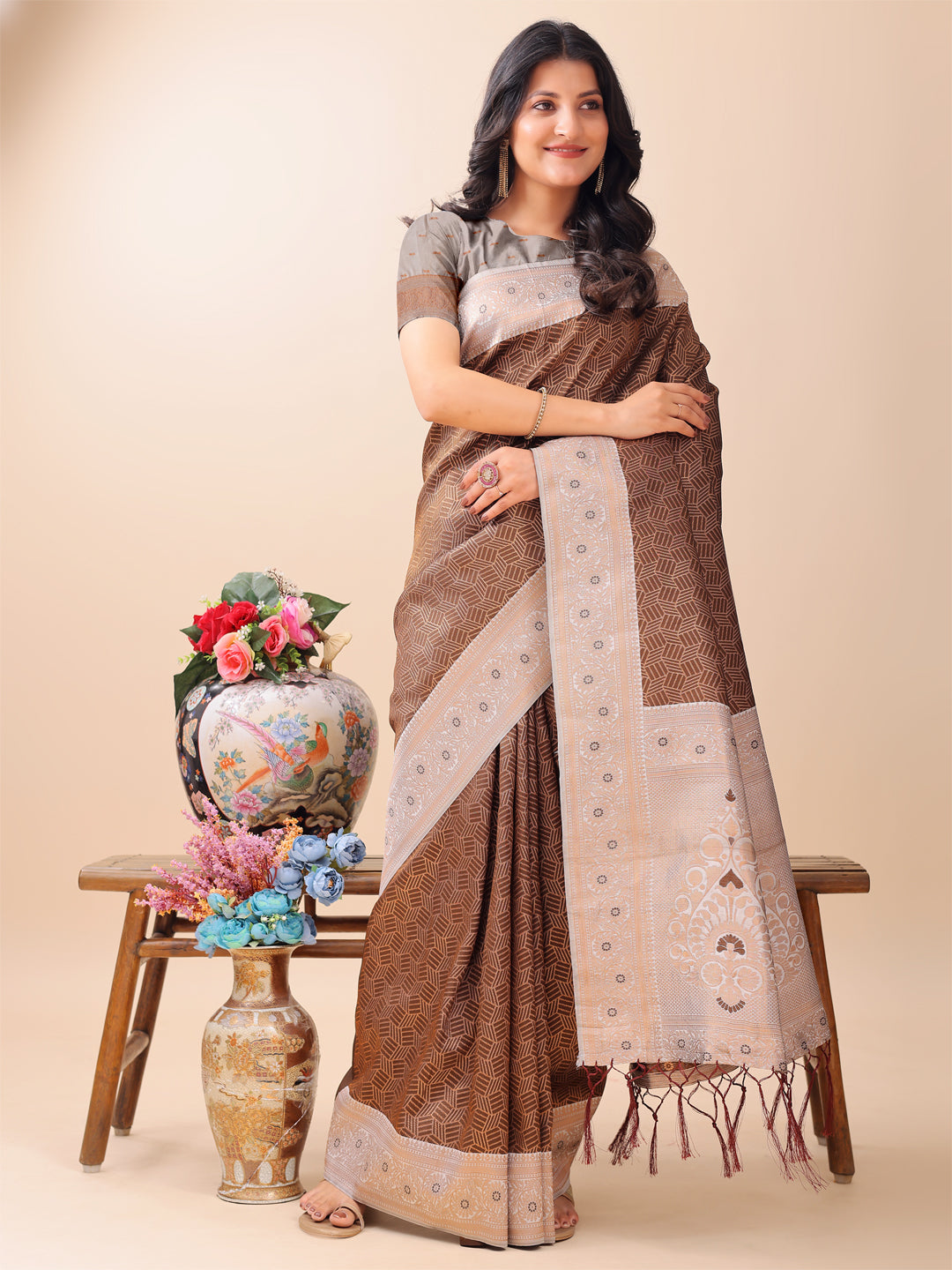 Draupadi Dhaga Saree | Brown Color | Ready To Wear SKU-ASMIS1004