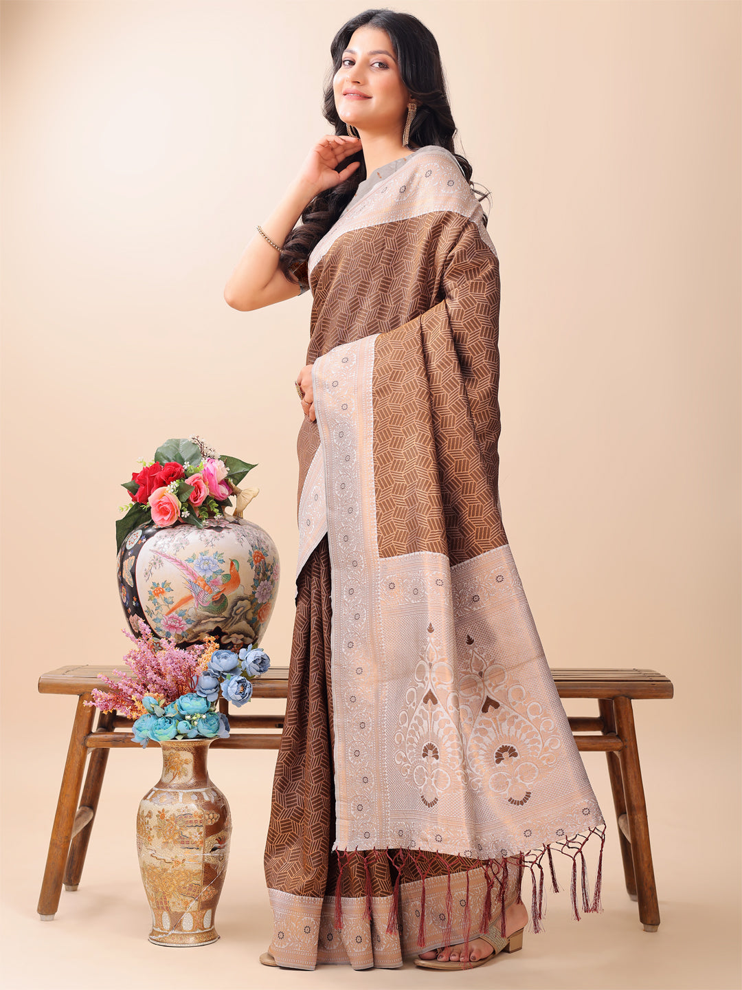 Draupadi Dhaga Saree | Brown Color | Ready To Wear SKU-ASMIS1004