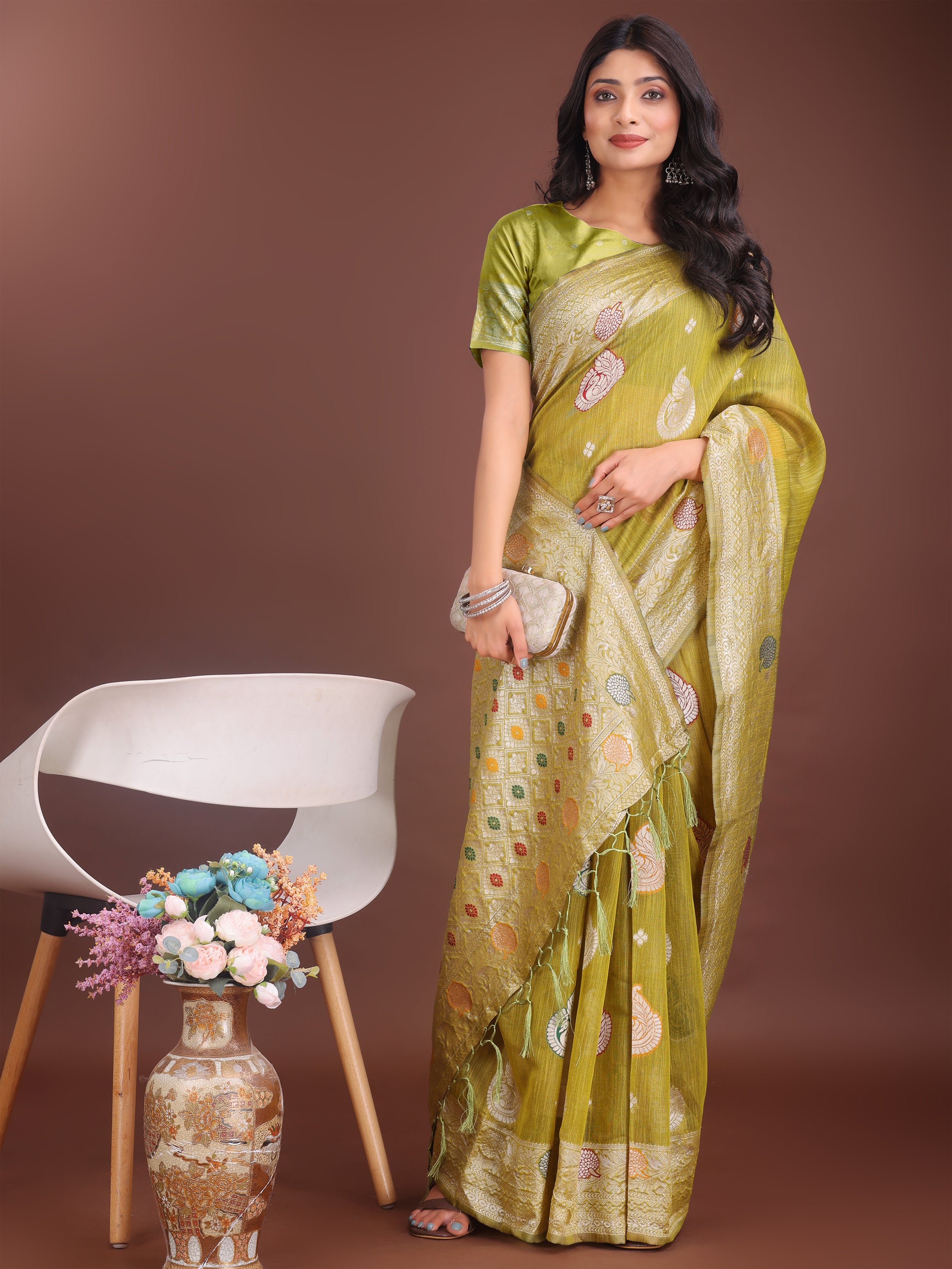 Boond Baawri Linen Cotton Drapes Sarees Collection | Ready To Wear SKU - ASBUL1001 to 06