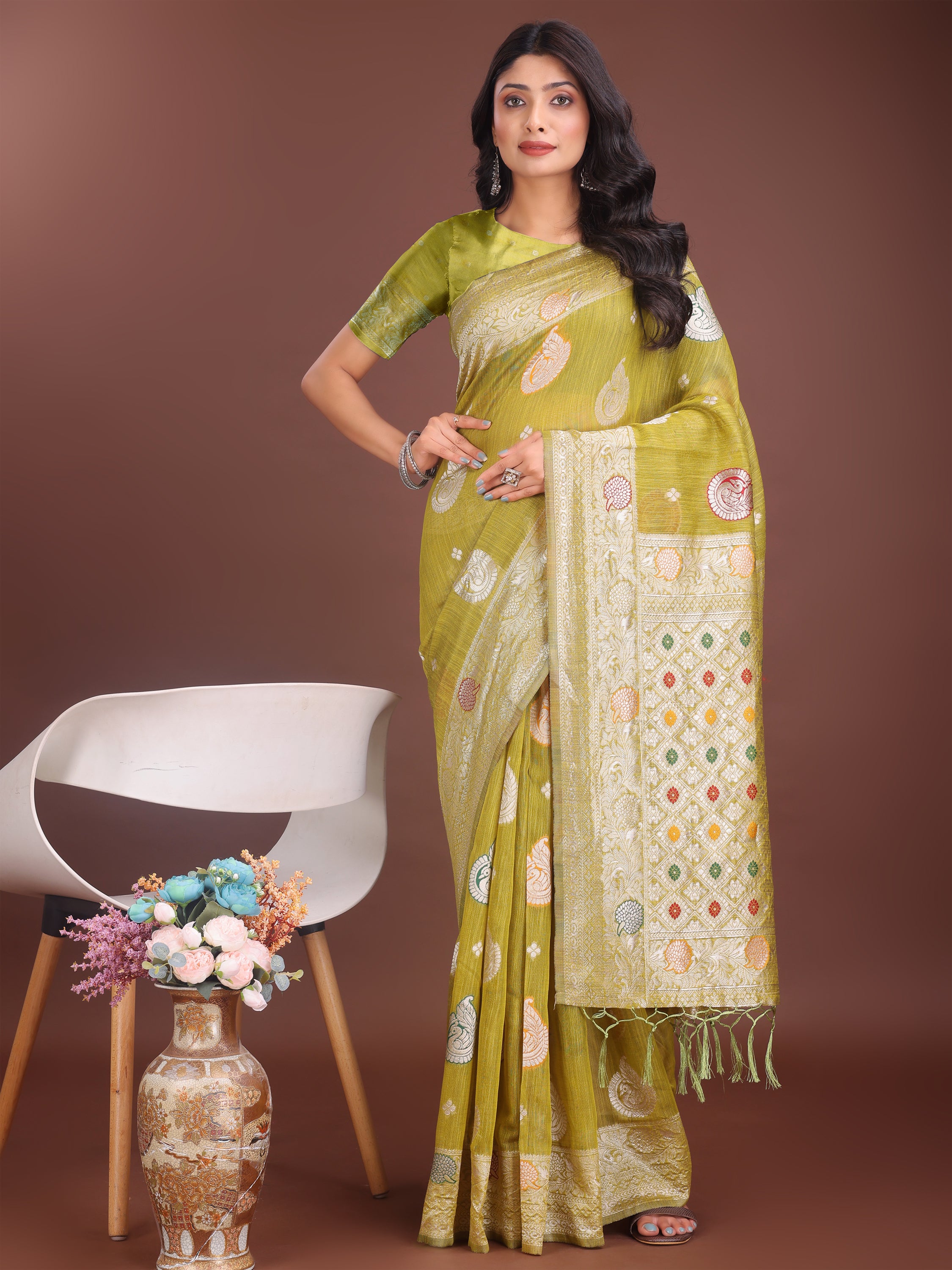 Boond Baawri Linen Cotton Drapes Sarees Collection | Ready To Wear SKU - ASBUL1001 to 06