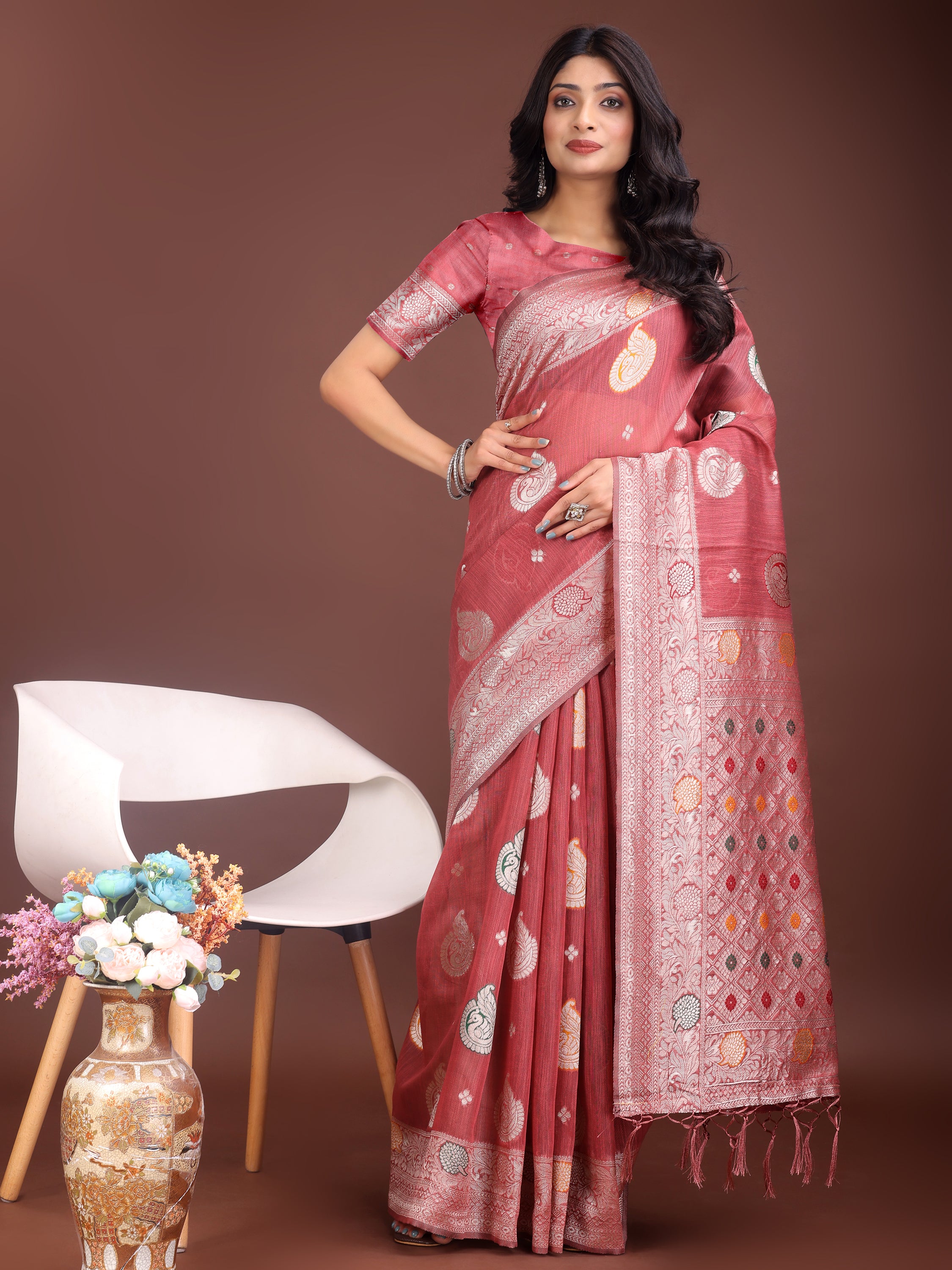 Boond Baawri Linen Cotton Drapes Sarees Collection | Ready To Wear SKU - ASBUL1001 to 06