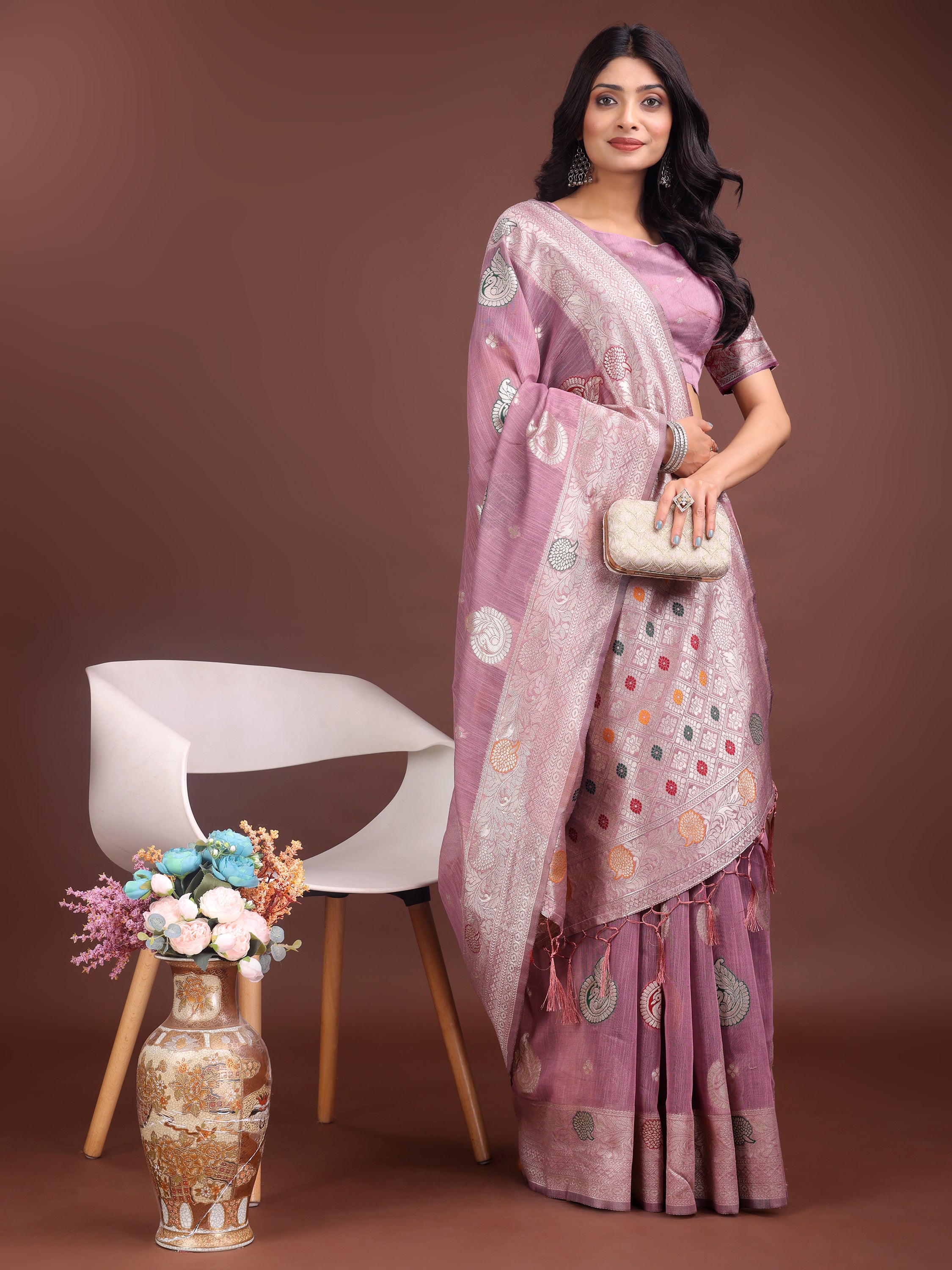 Boond Baawri Linen Cotton Drapes Sarees Collection | Ready To Wear SKU - ASBUL1001 to 06