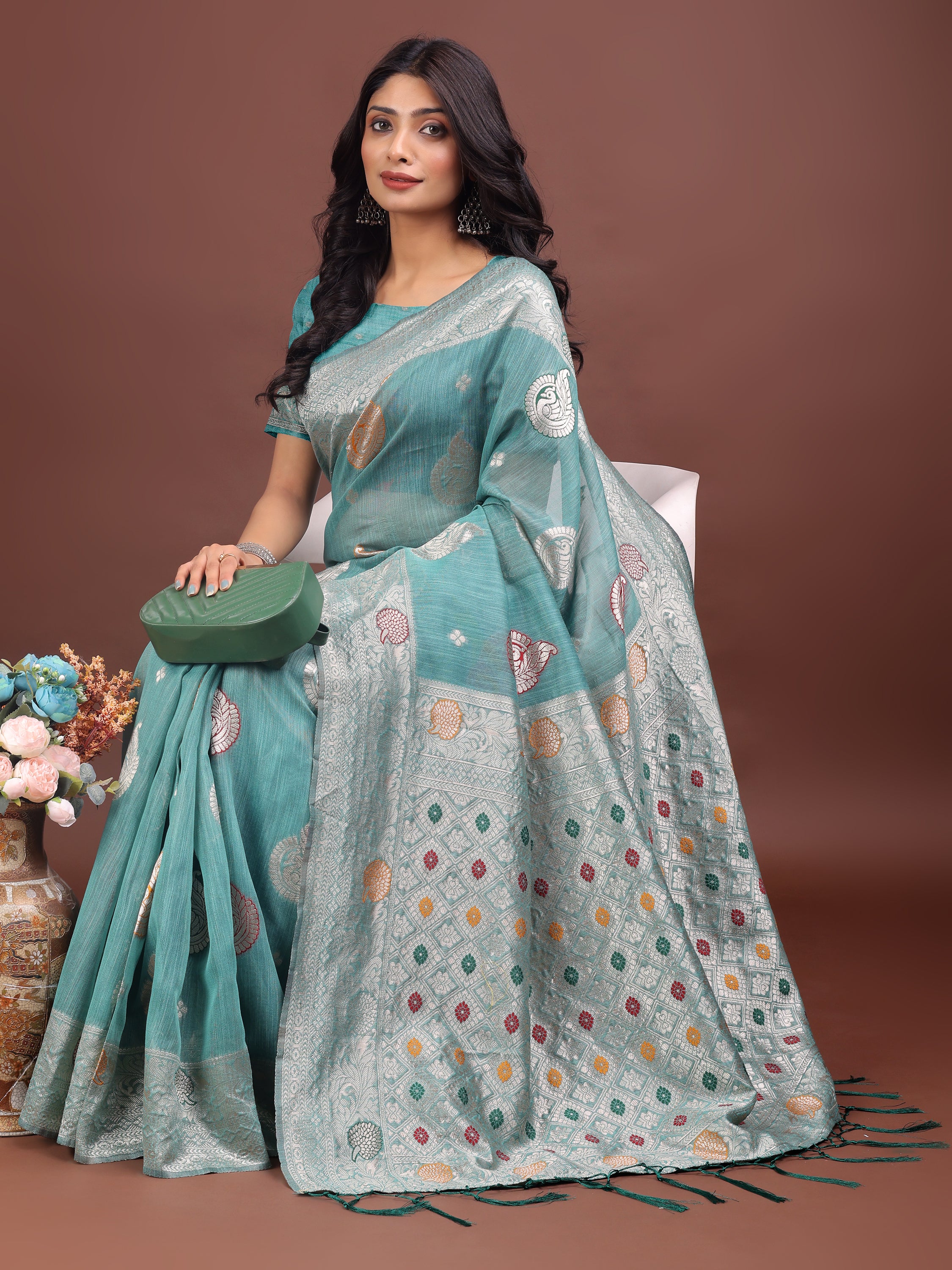 Boond Baawri Linen Cotton Drapes Sarees Collection | Ready To Wear SKU - ASBUL1001 to 06