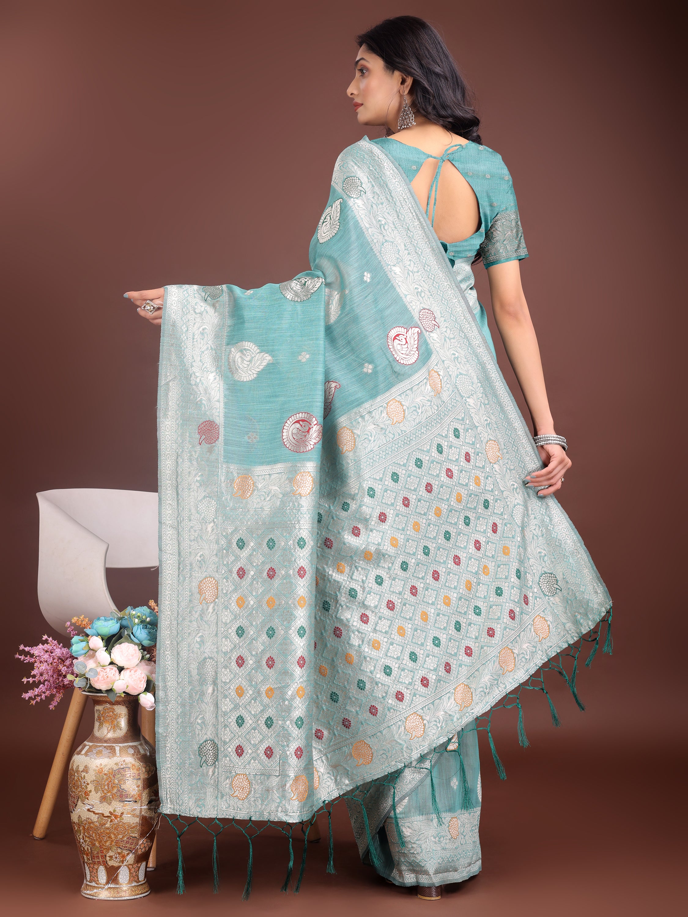Boond Baawri Linen Cotton Drapes Sarees Collection | Ready To Wear SKU - ASBUL1001 to 06