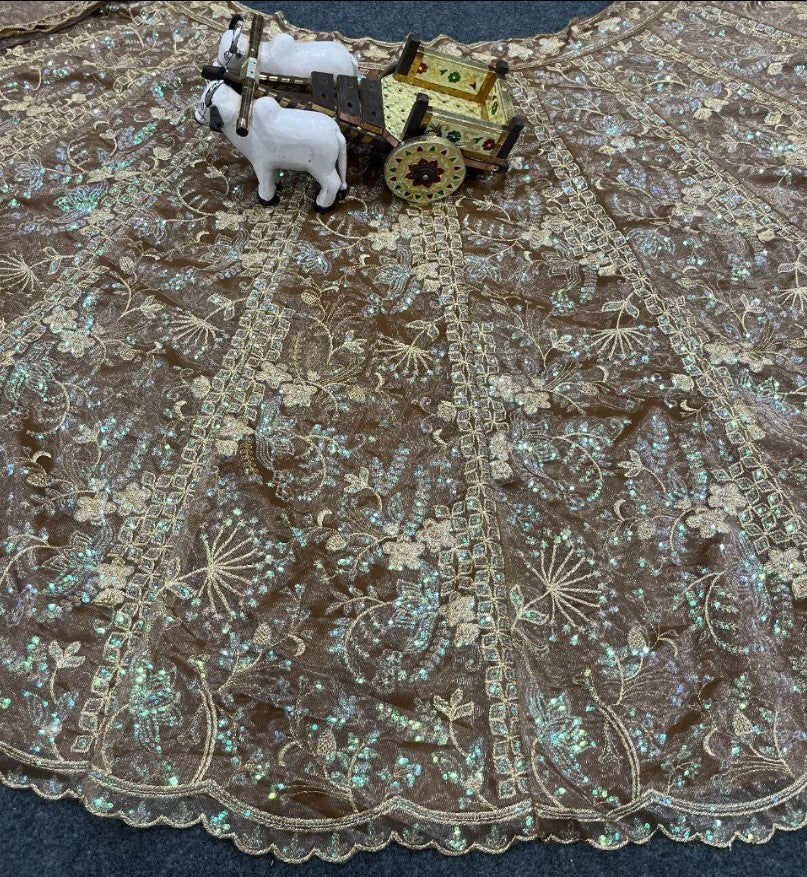 Coffee Color Shining Net Lehenga Choli | Ready To Wear
