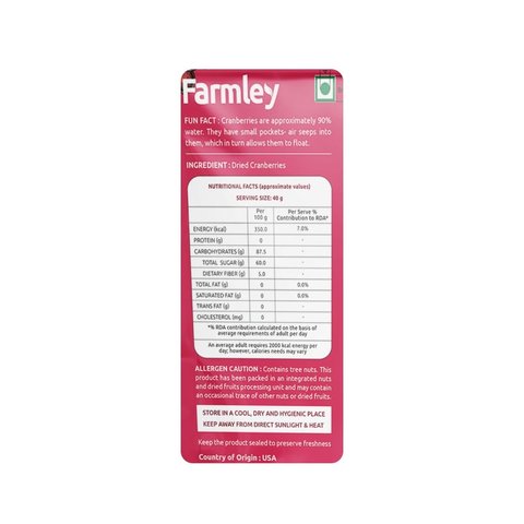 Farmley Premium Whole Dried Cranberries - 200 gms