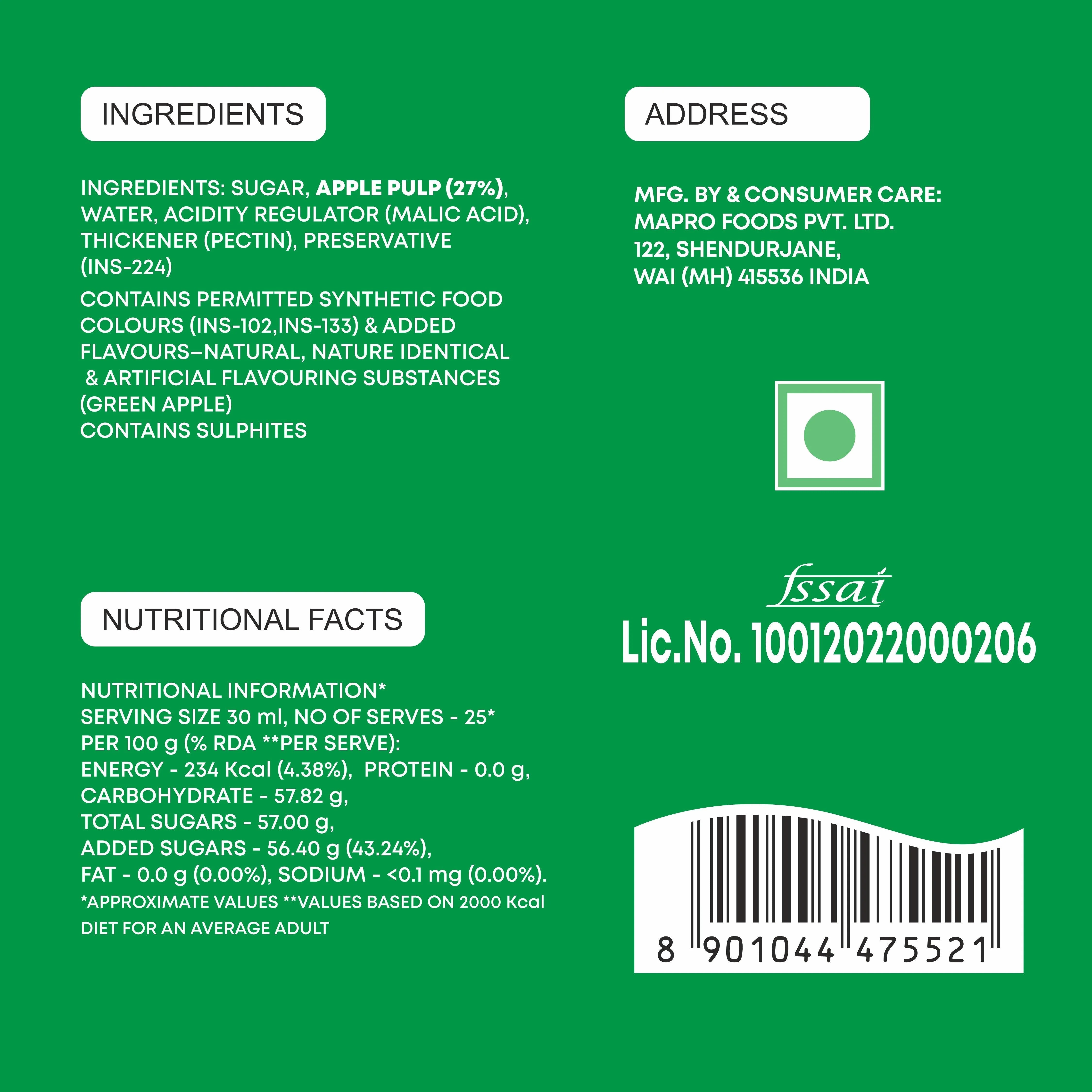 Mapro Green Apple Fruit Crush - 750 ml