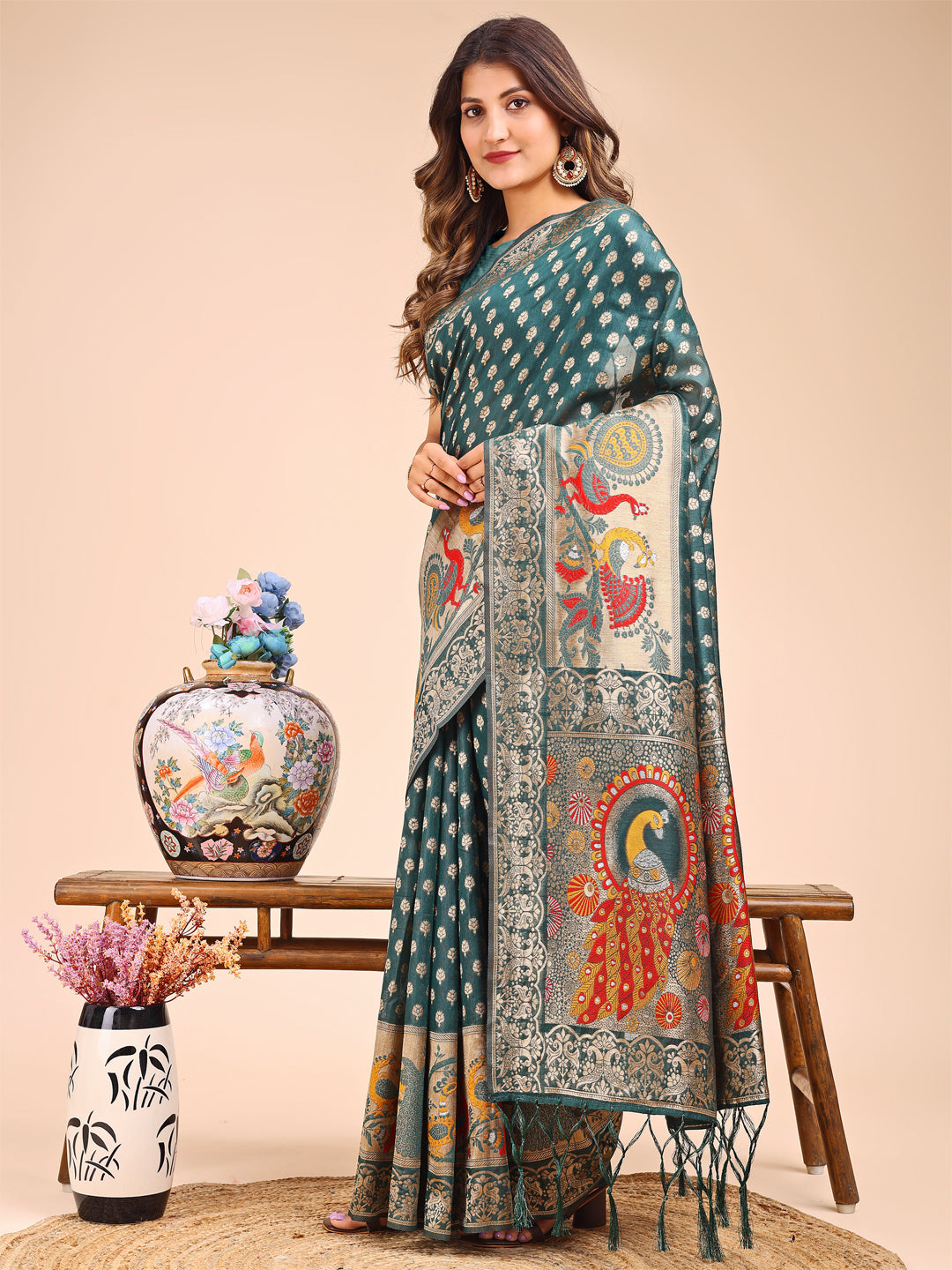 Aangan Aabha Saree | Green Color| Ready To Wear SKU-ASZRE1002