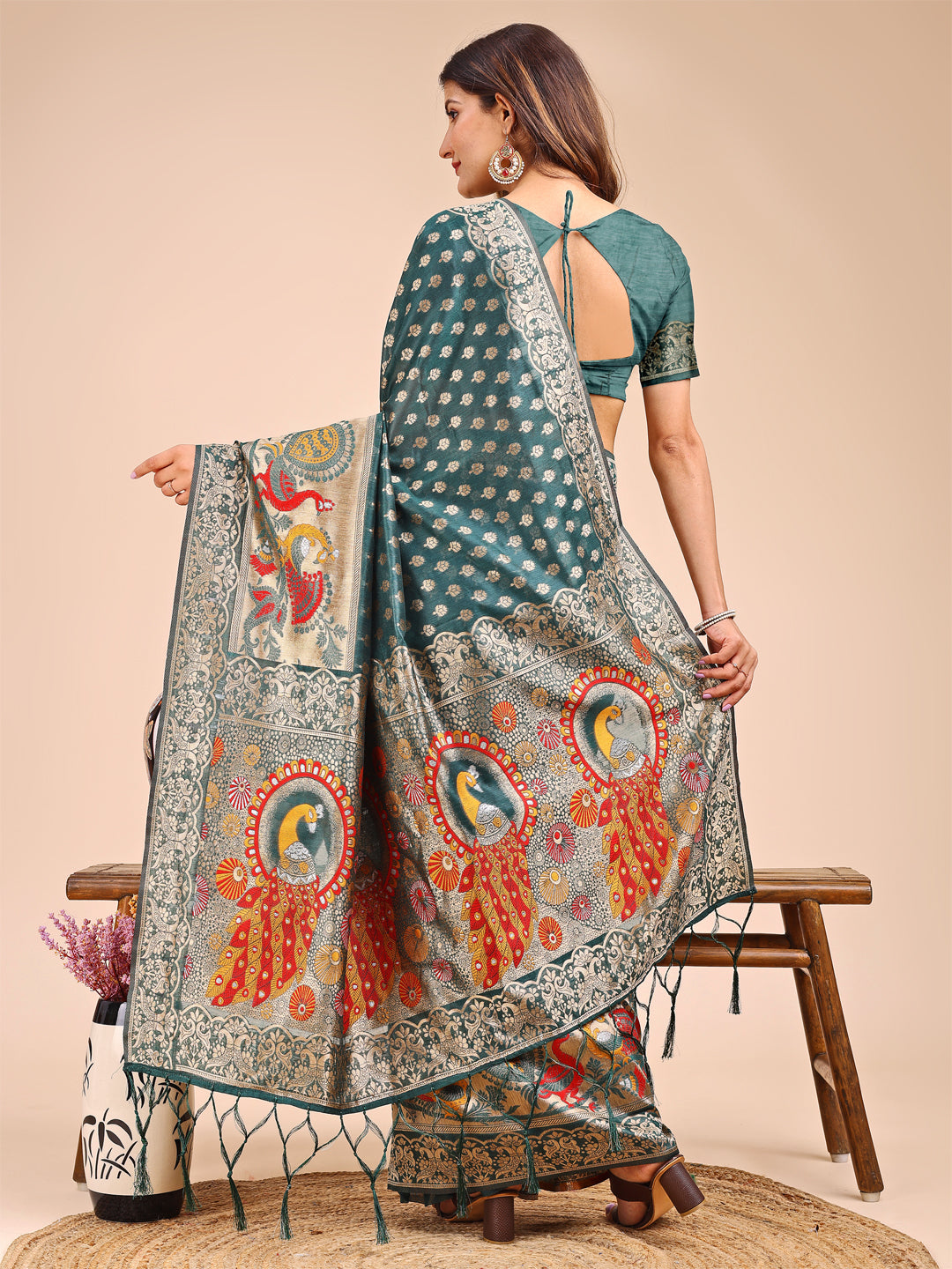 Aangan Aabha Saree | Green Color| Ready To Wear SKU-ASZRE1002