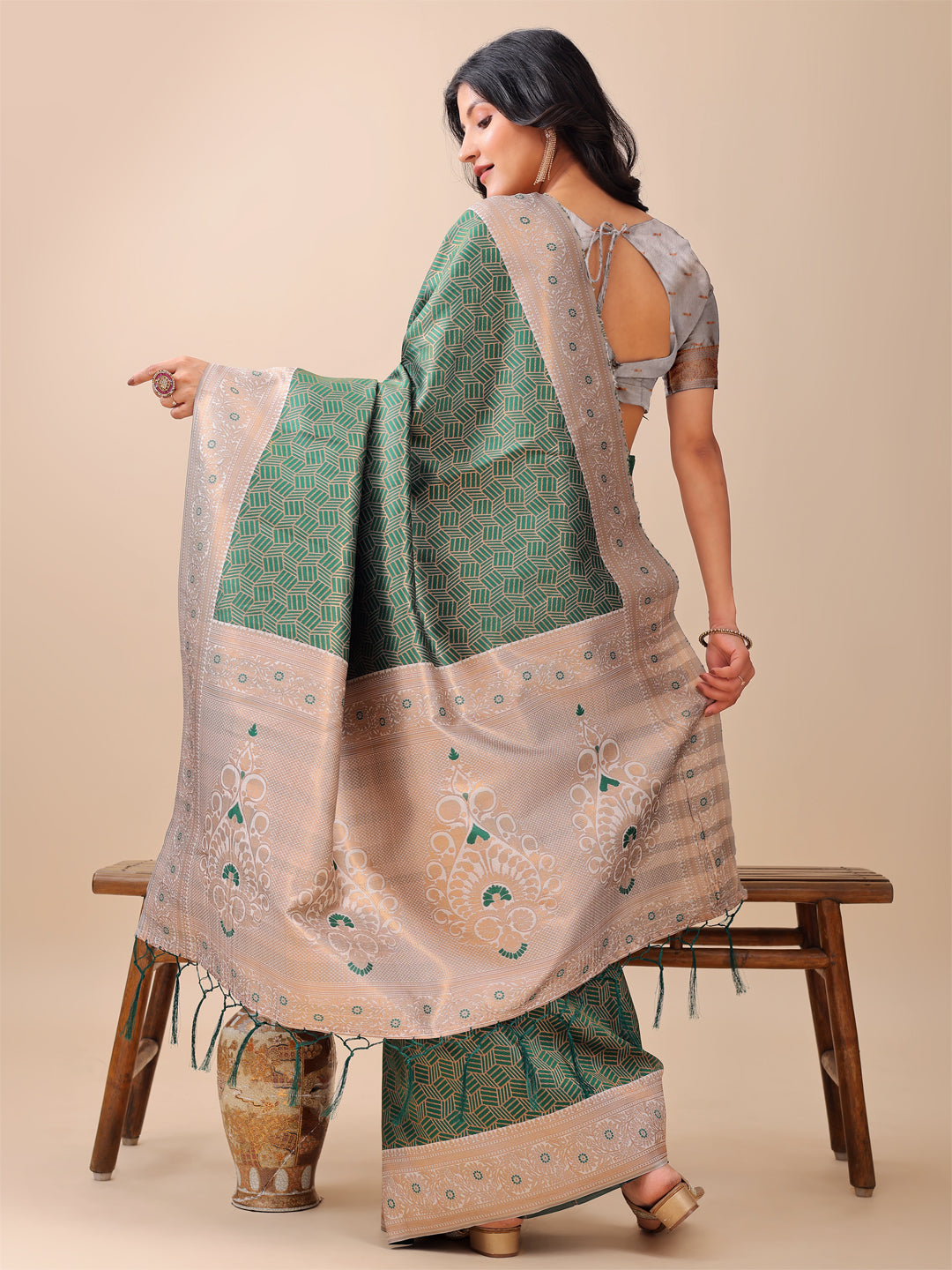 Latest Devi Darshan Saree | Green Color | Ready To Wear SKU-ASMIS1005