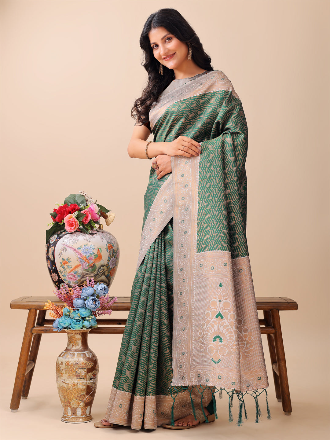 Latest Devi Darshan Saree | Green Color | Ready To Wear SKU-ASMIS1005