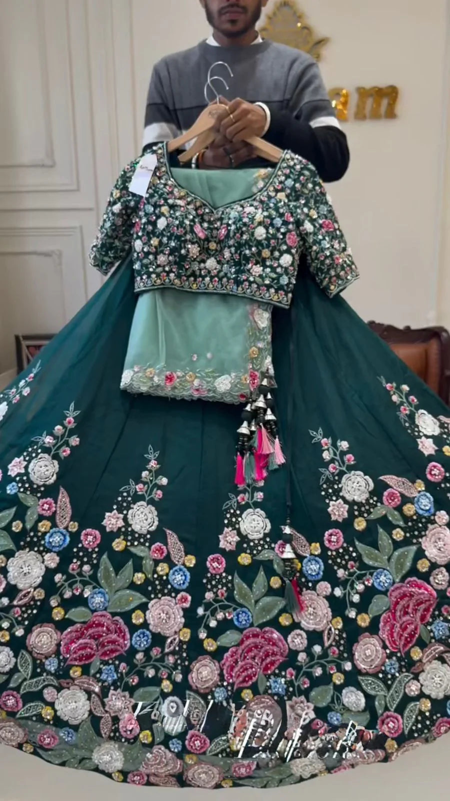 Green Color Floral Work Silk Lehenga Choli | Ready To Wear