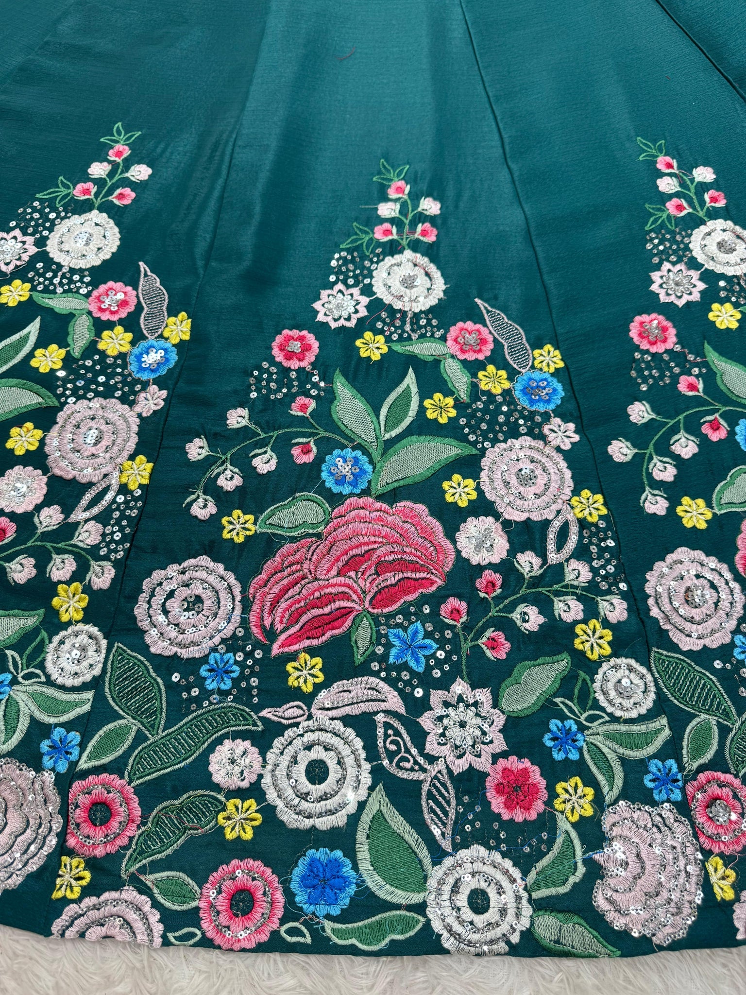 Green Color Floral Work Silk Lehenga Choli | Ready To Wear