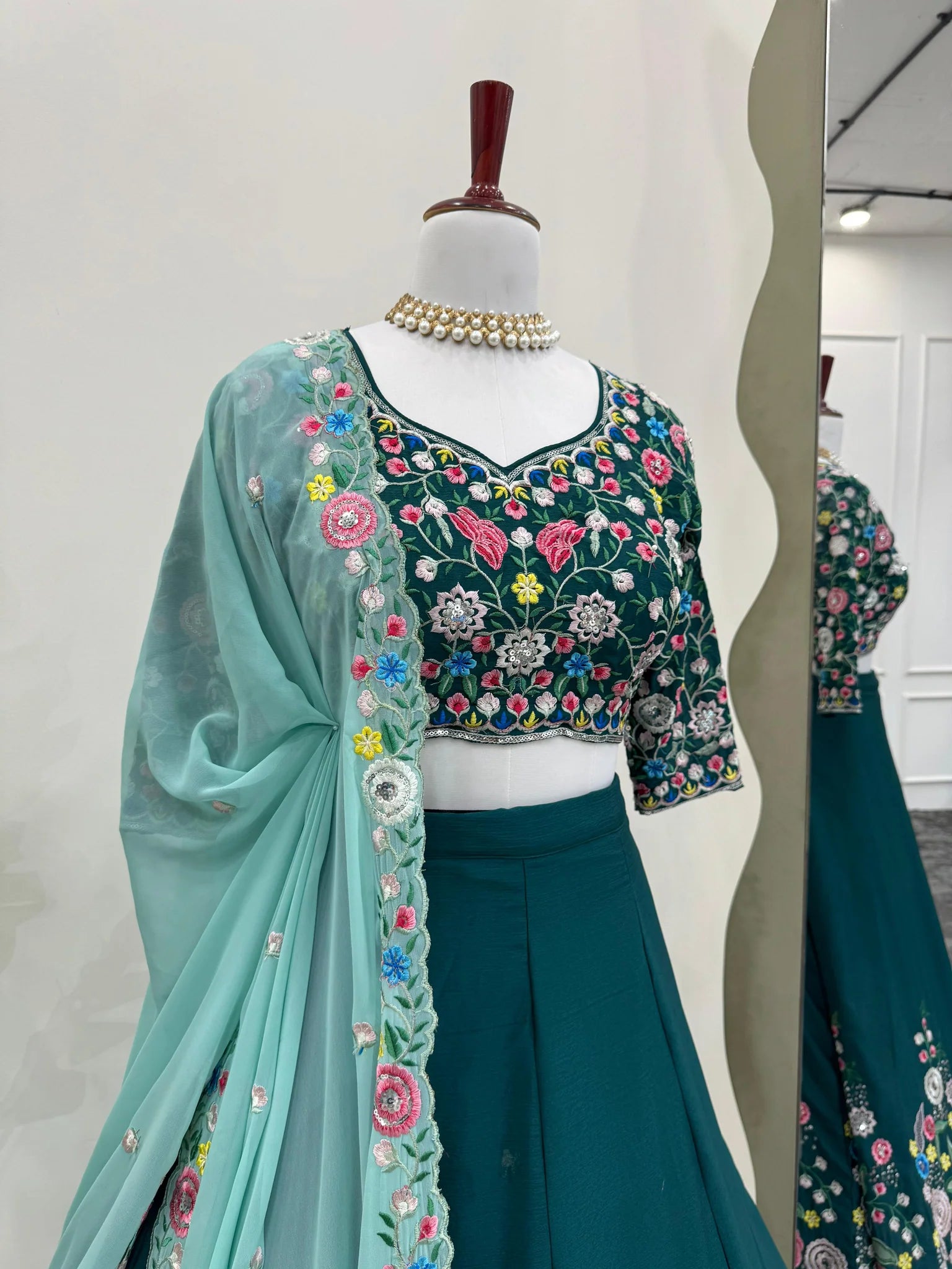 Green Color Floral Work Silk Lehenga Choli | Ready To Wear