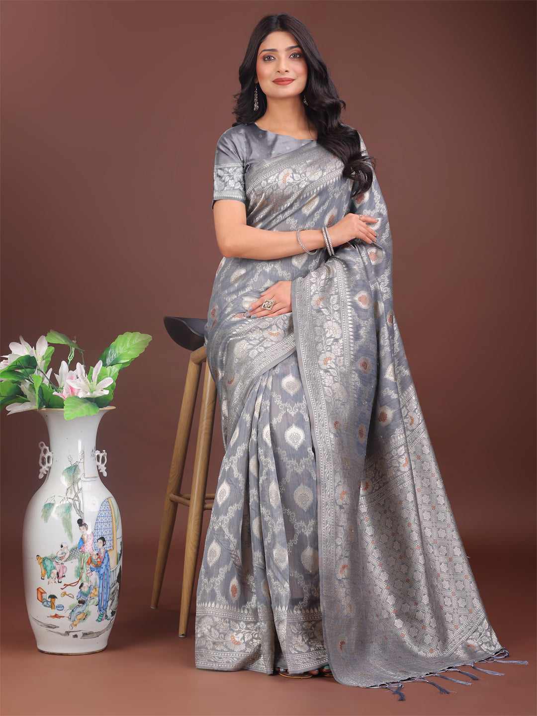 Baag-e-Bahar Linen Cotton Drapes Sarees Collection | Ready To Wear SKU- ASZAR1001 to 06