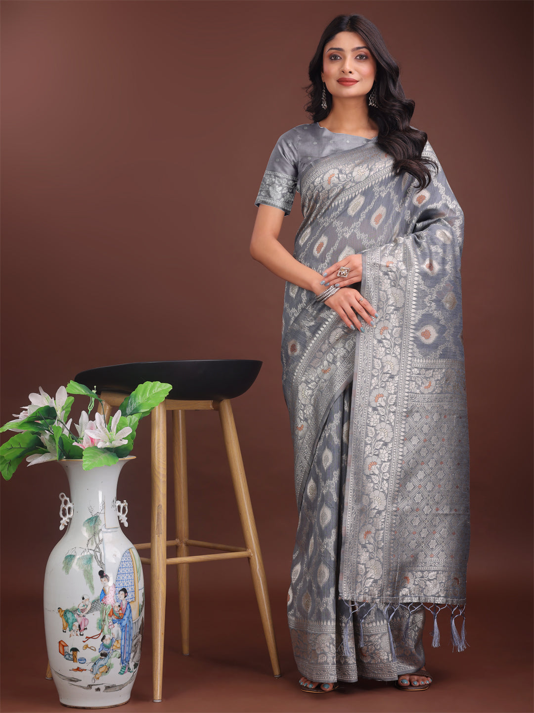 Baag-e-Bahar Linen Cotton Drapes Sarees Collection | Ready To Wear SKU- ASZAR1001 to 06