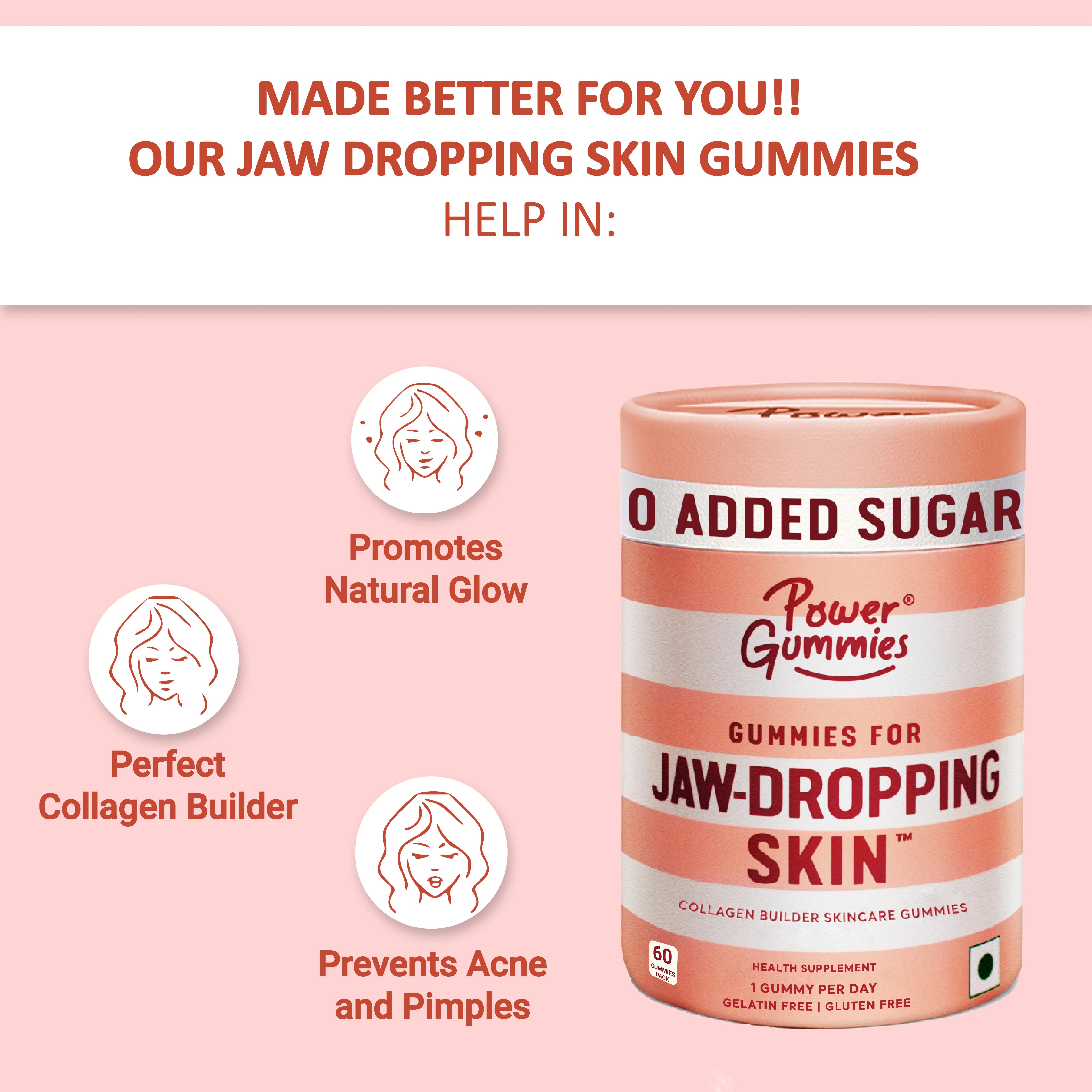 Power Gummies Jaw-Dropping Skin Gummies 30 tablet 1 Month