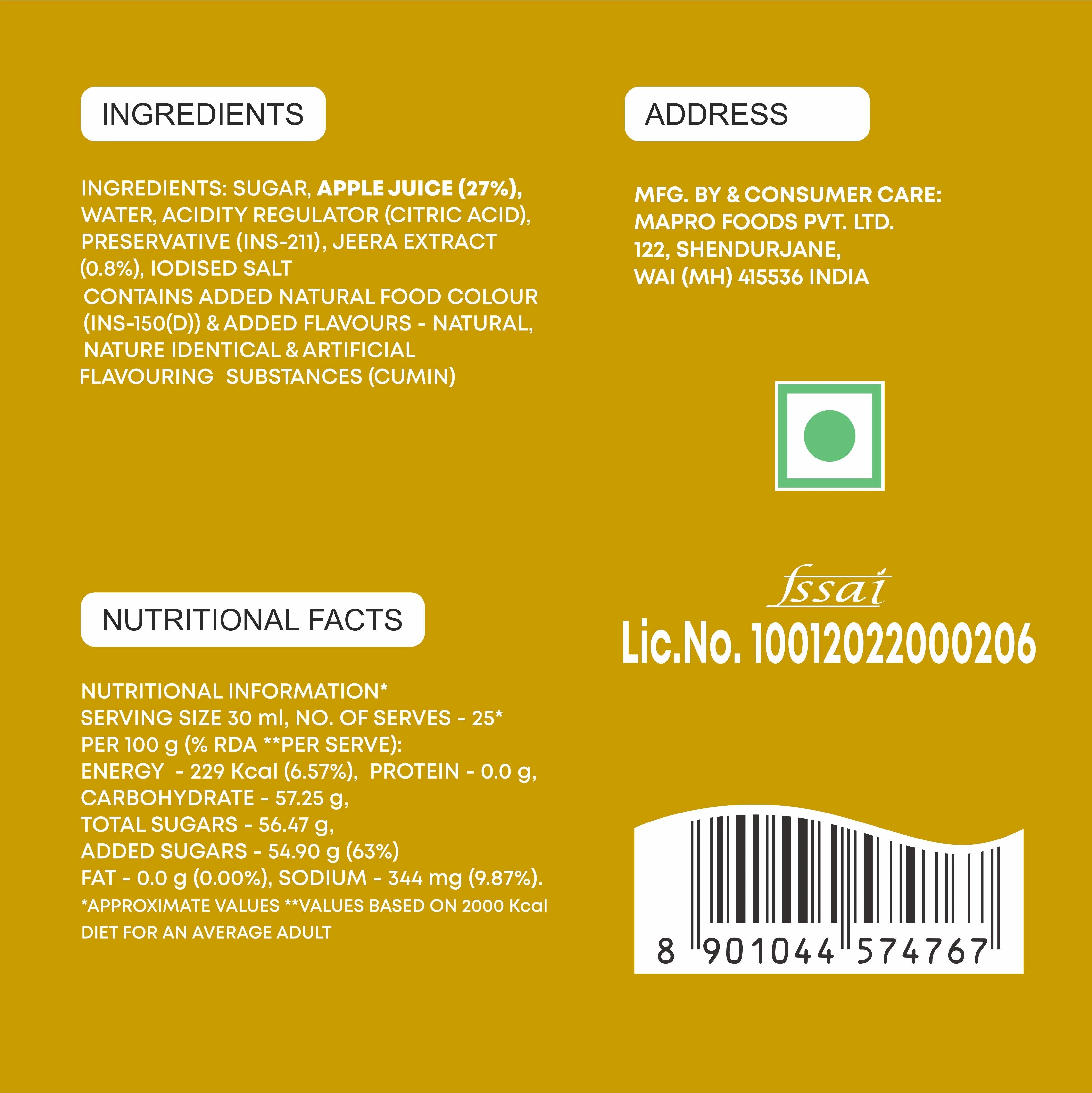 Mapro Jeera Masala Cordial - 750 ml