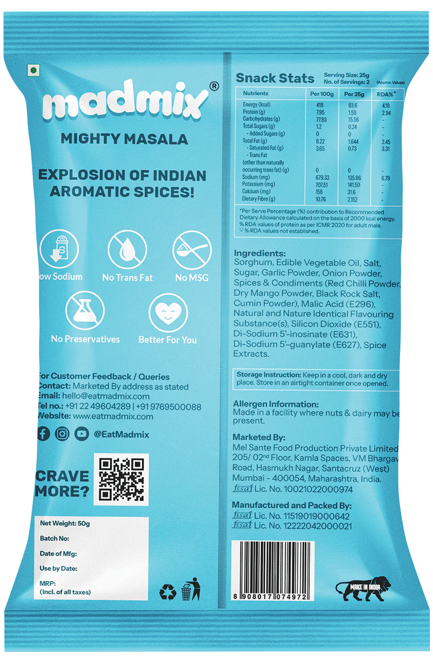 Madmix Jowar Millet Puffs Mighty Masala 6 x 50 gms - 300 gms