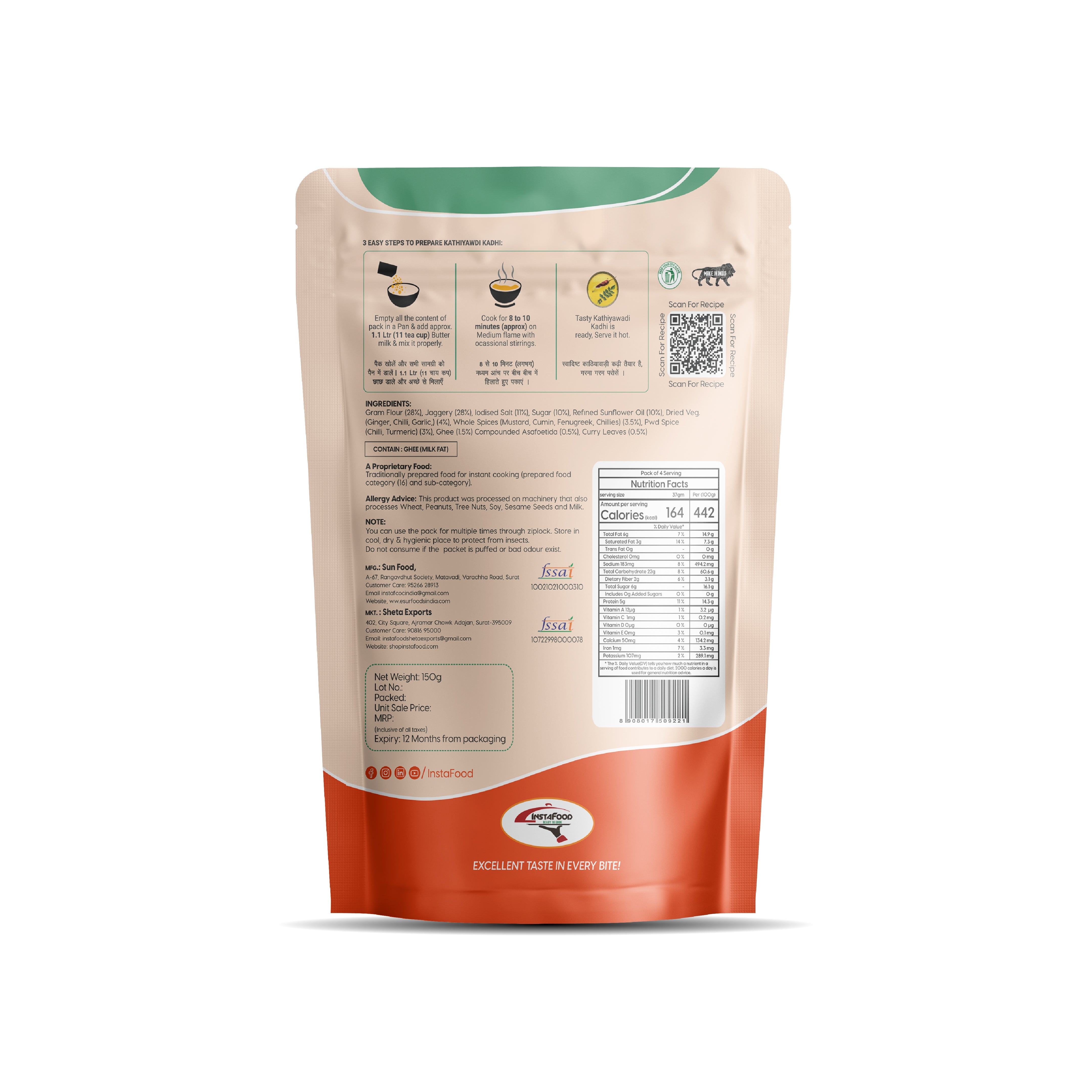 Sheta Exports Kathiyavadi Kadhi – 150 gms | After Cooking Gets 1 LTR to Serve | Ready To Eat